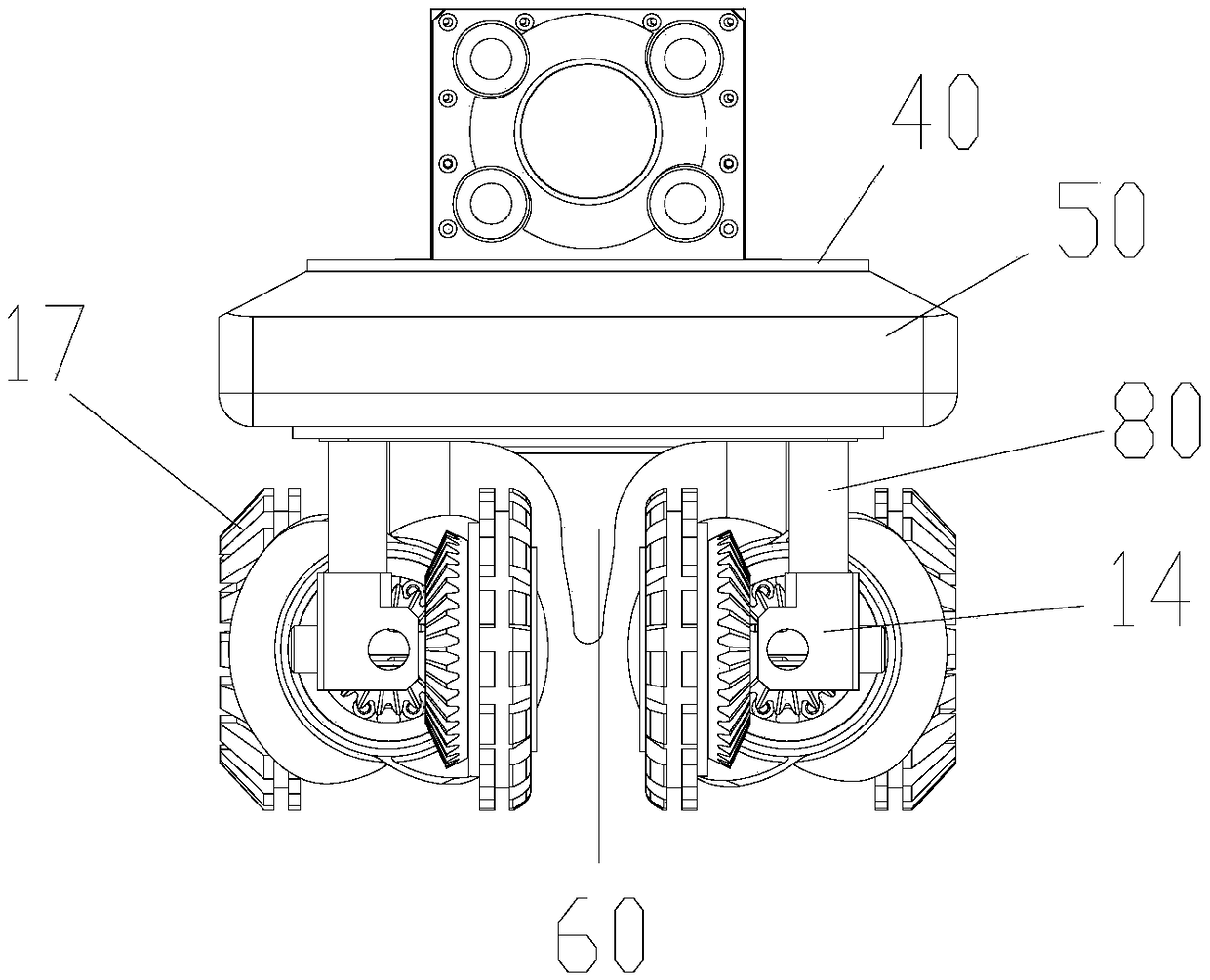 Bevel gear transmission pipeline robot