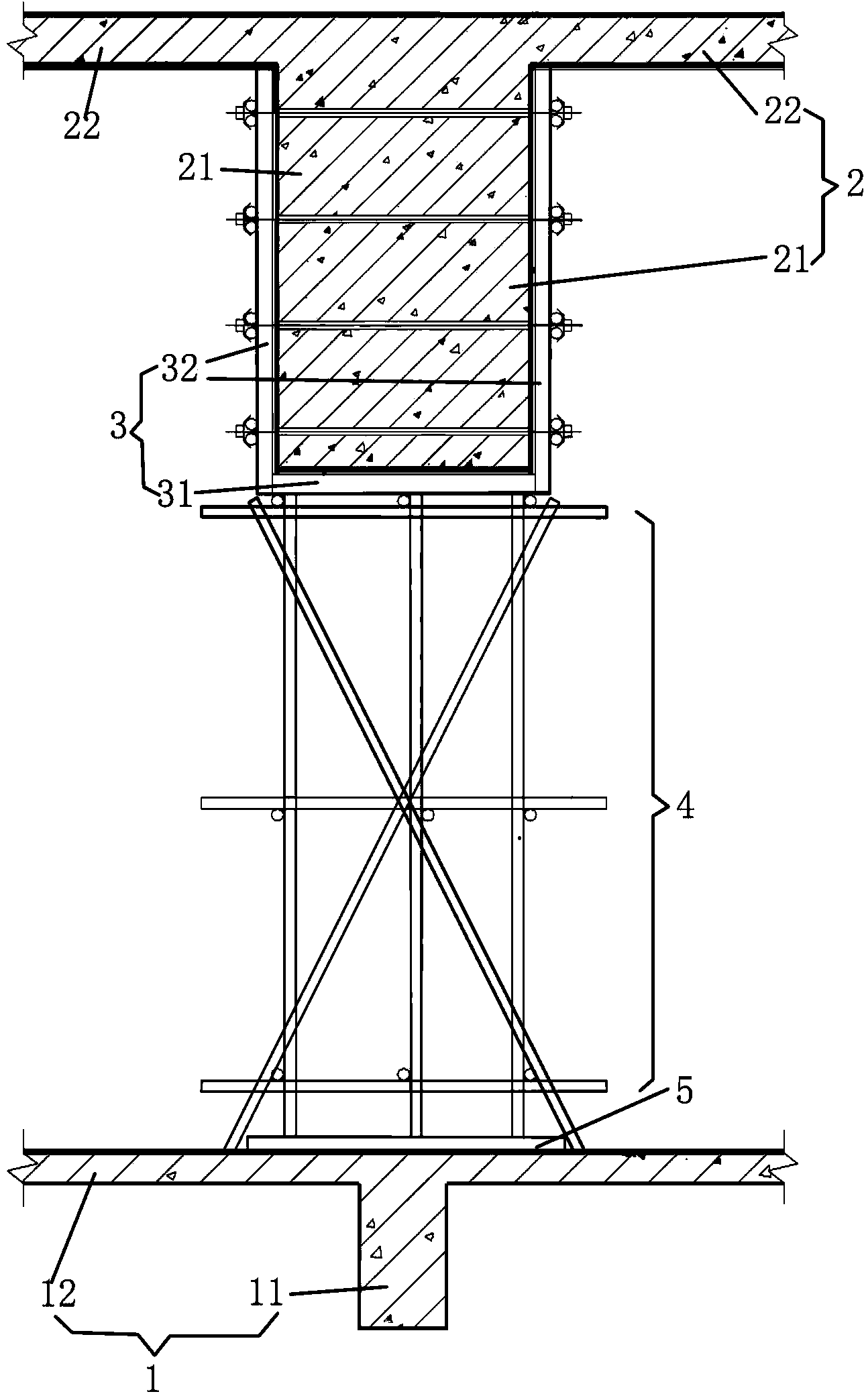 Once molding construction method of beam-type conversion layer of high-rise building by steel pipe supporting and laminated pouring