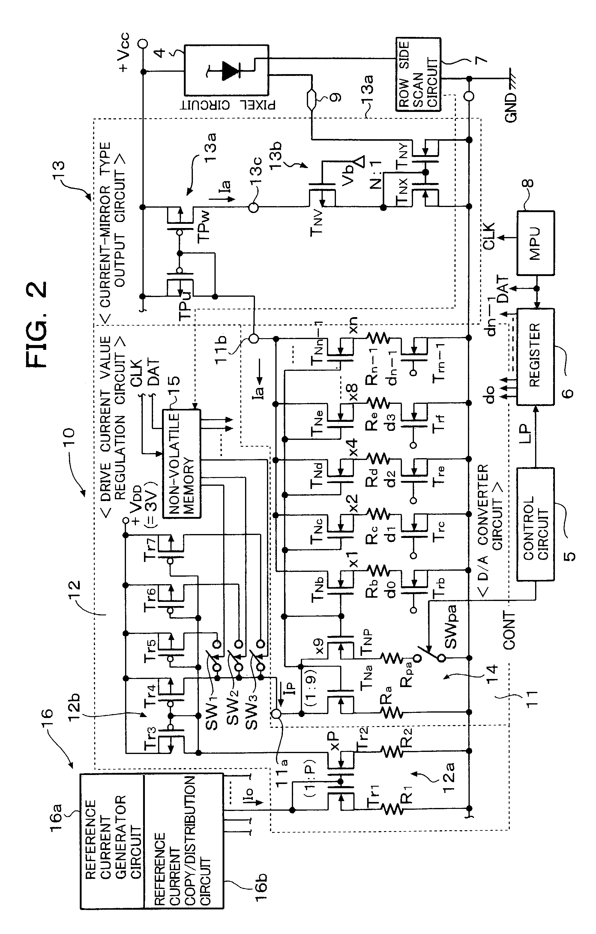 Drive circuit of active matrix type organic EL panel and organic EL display device using the same drive circuit