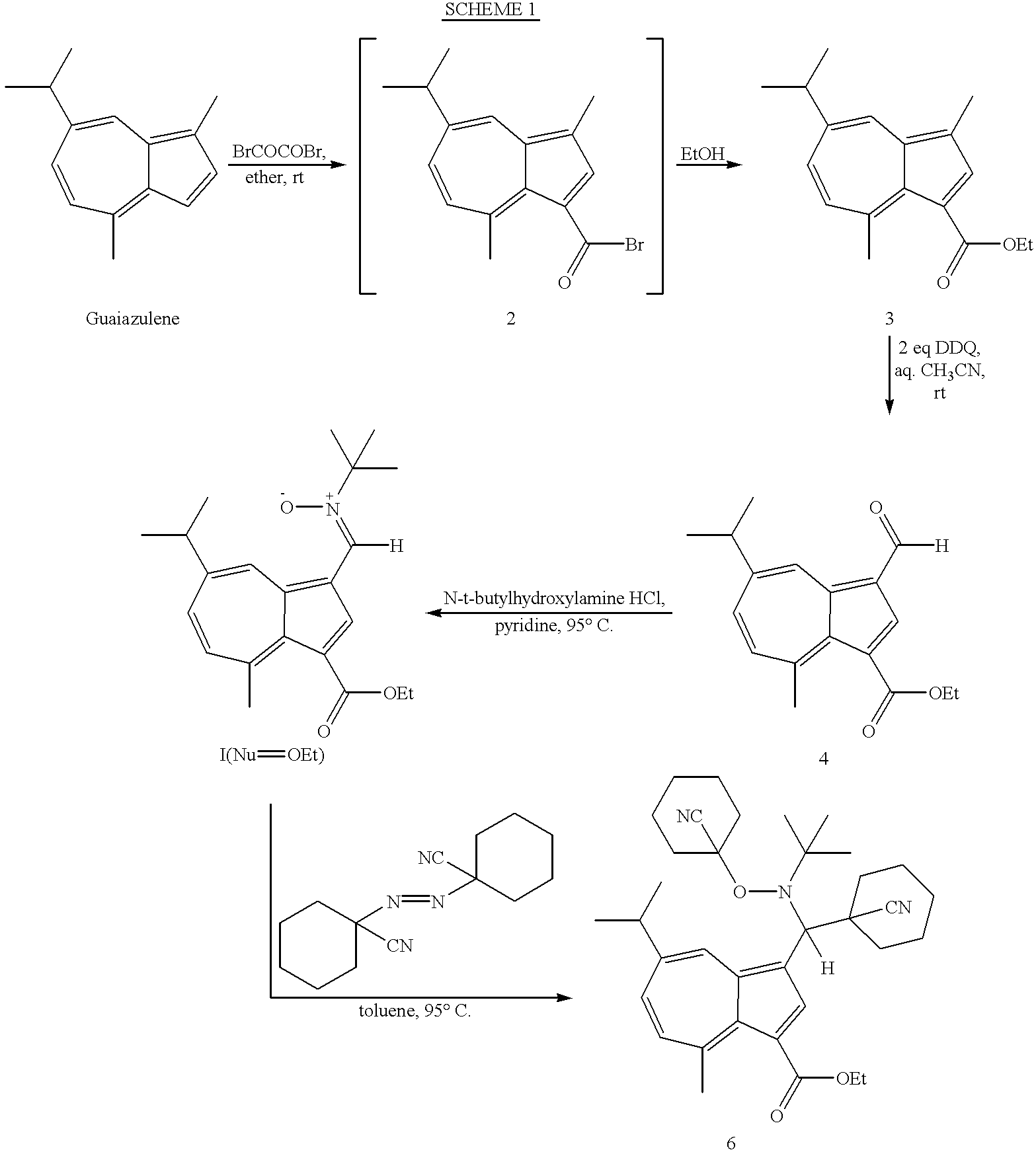 Azulenyl nitrone spin trapping agents, methods of making and using same