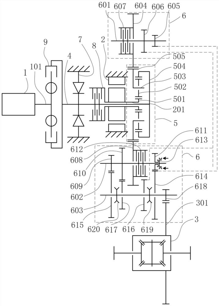 Hybrid transmission transmission structure and vehicle