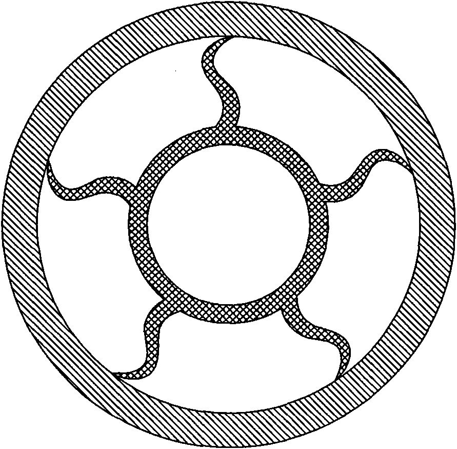 Rotating flexible shaft supporting tube formed by asymmetrically combining single-sheet type supporting blades