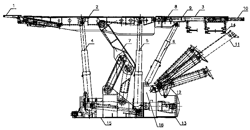 Hexastyle supporting type coal mining and filling hydraulic bracket