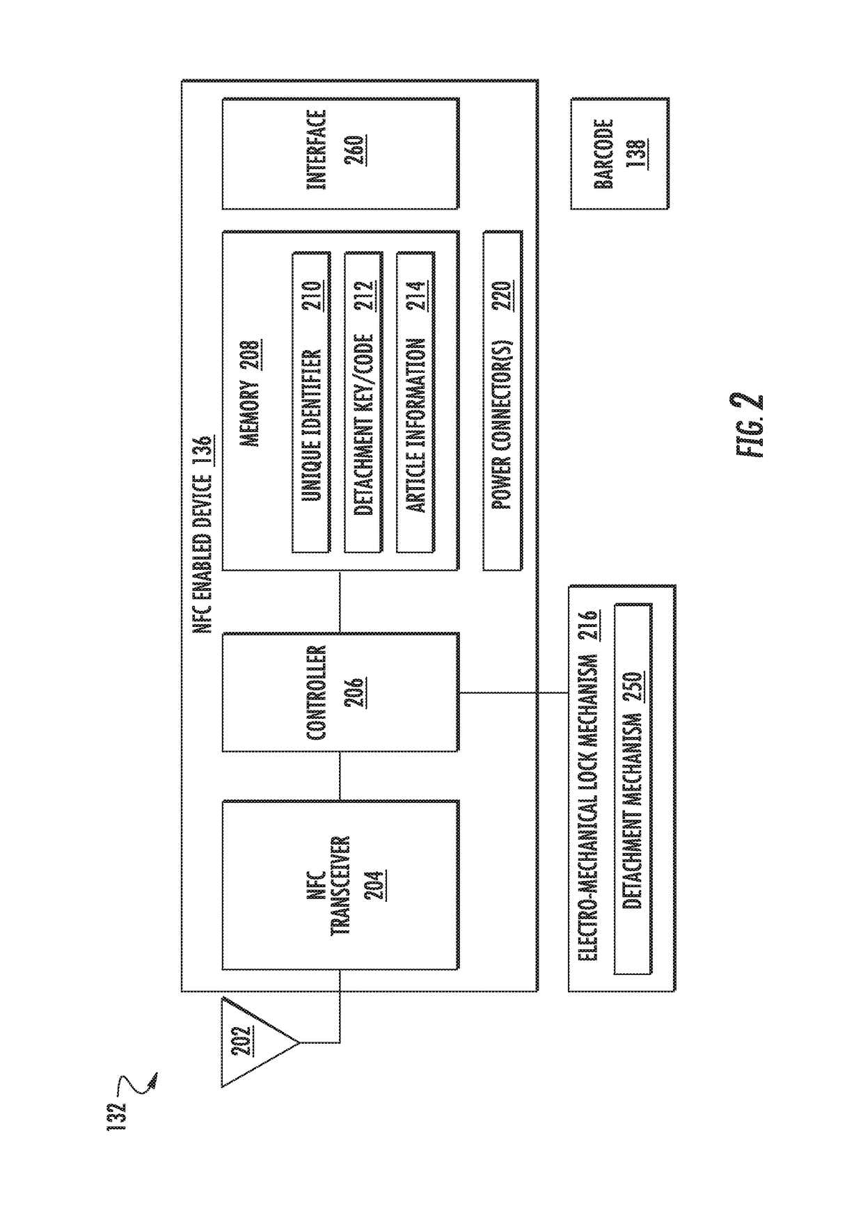 Self-detaching anti-theft device with power removal station