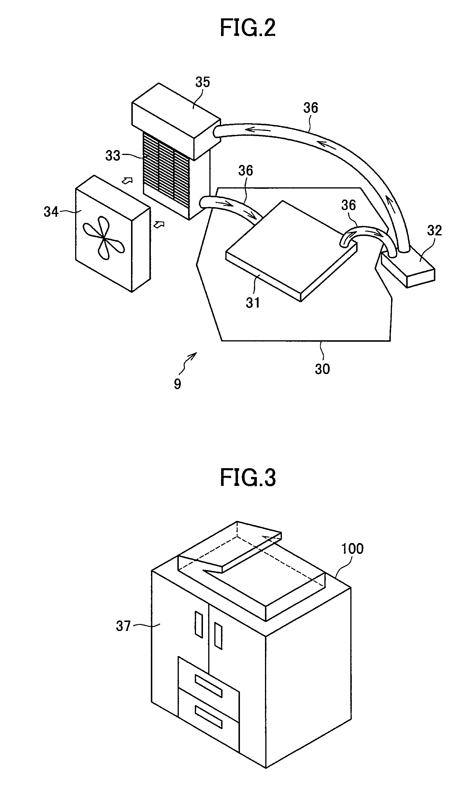 Cooling device including a water-absorbing member and image forming device