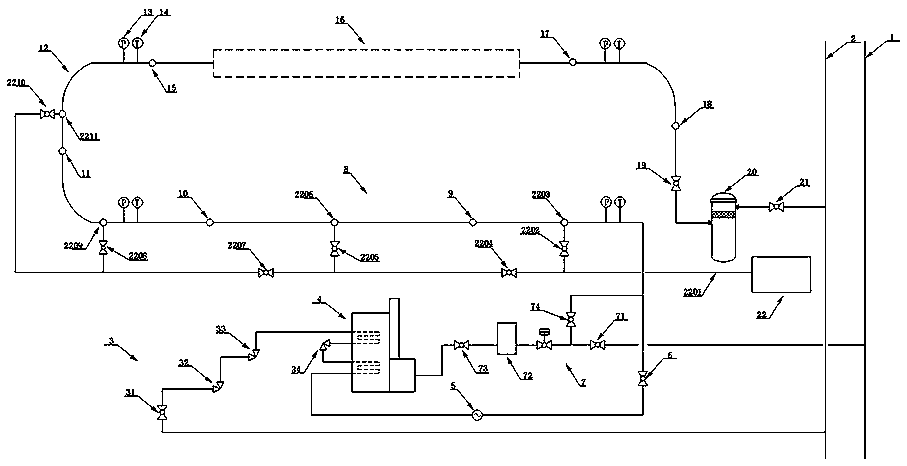 Onsite test device for testing concentration distribution of corrosion inhibitor, and method thereof