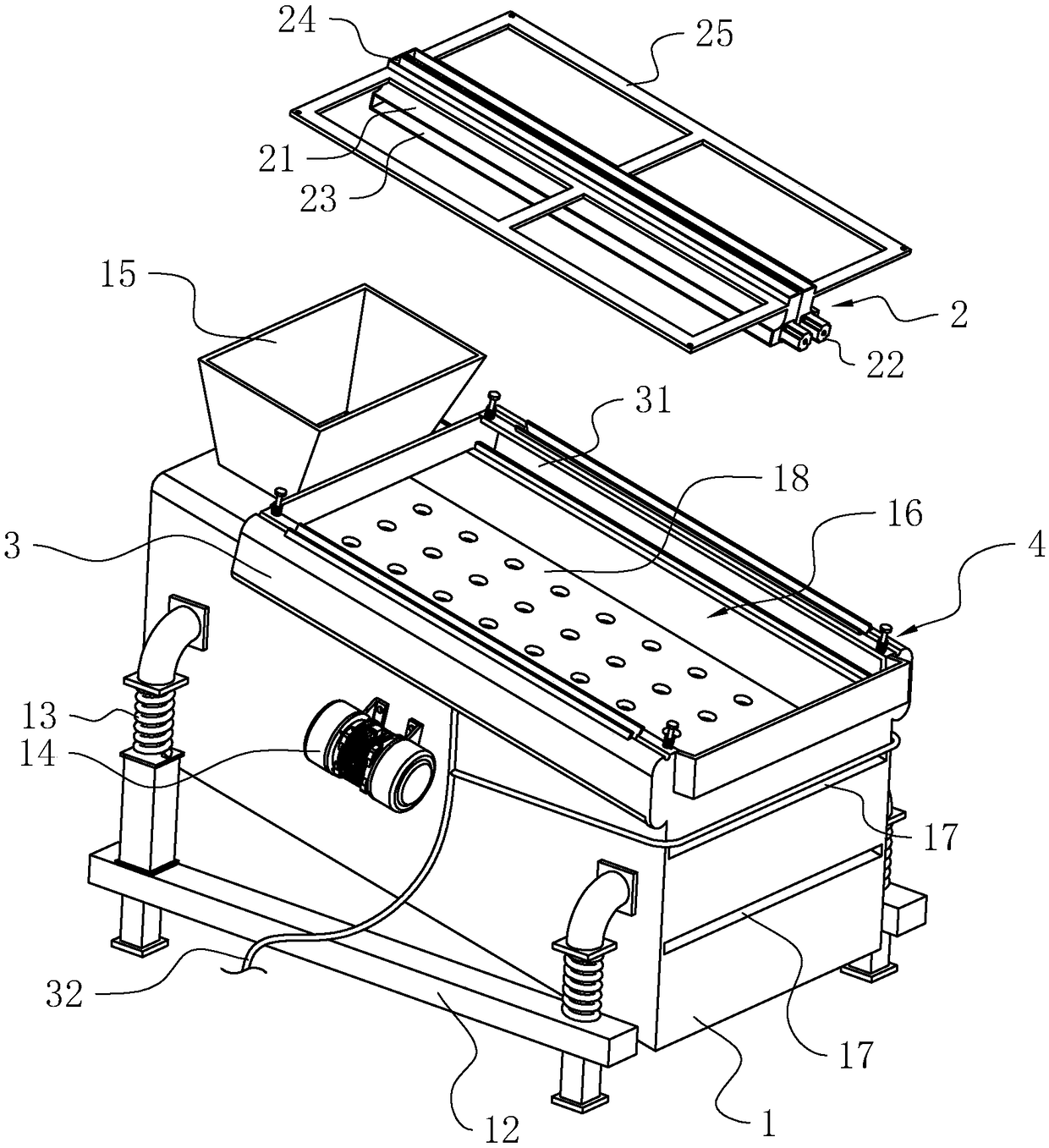 Dust removal device for vibrating screen