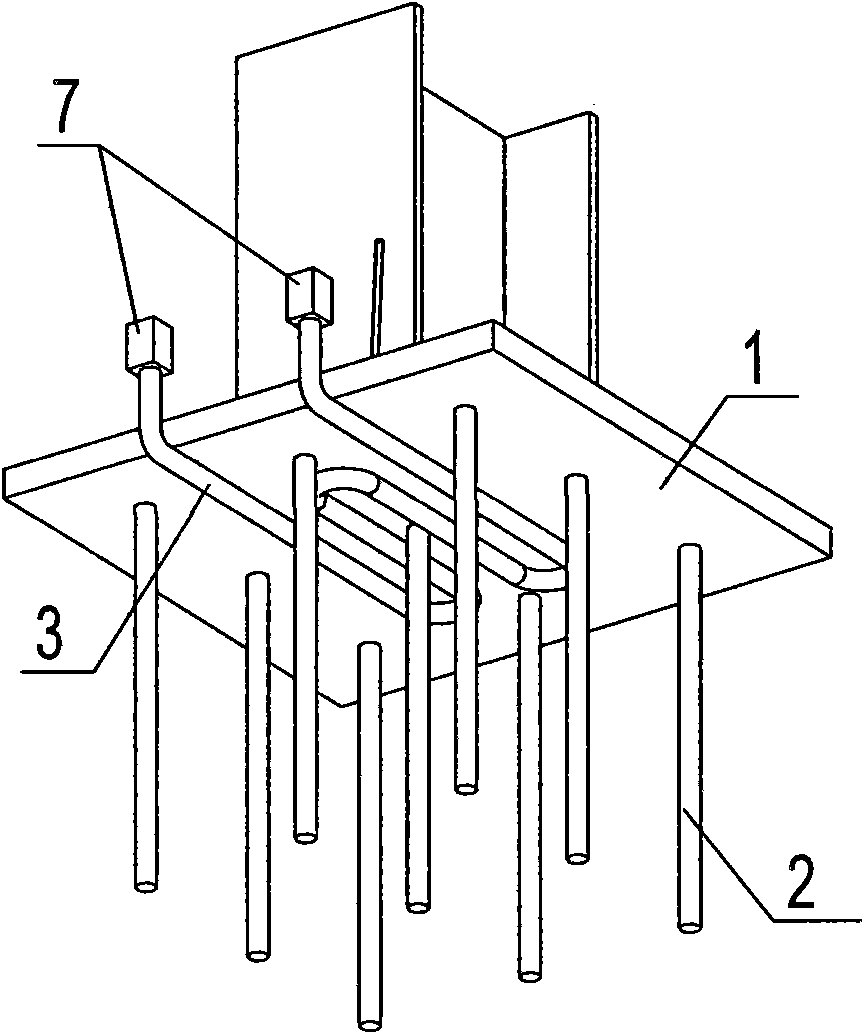 Device for preventing high temperature caused by welding metal embedded part from burning out concrete base layer and method thereof