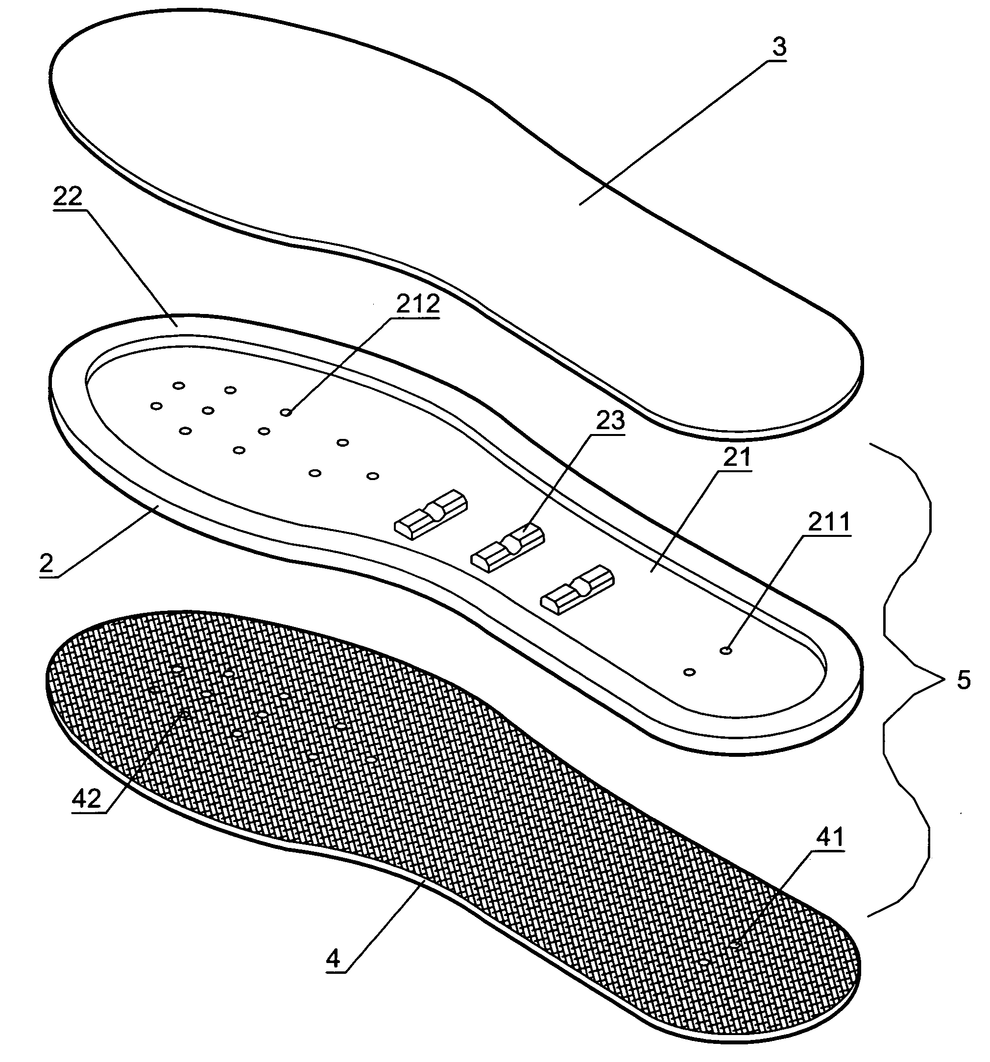 Breathing insole with ventilating function