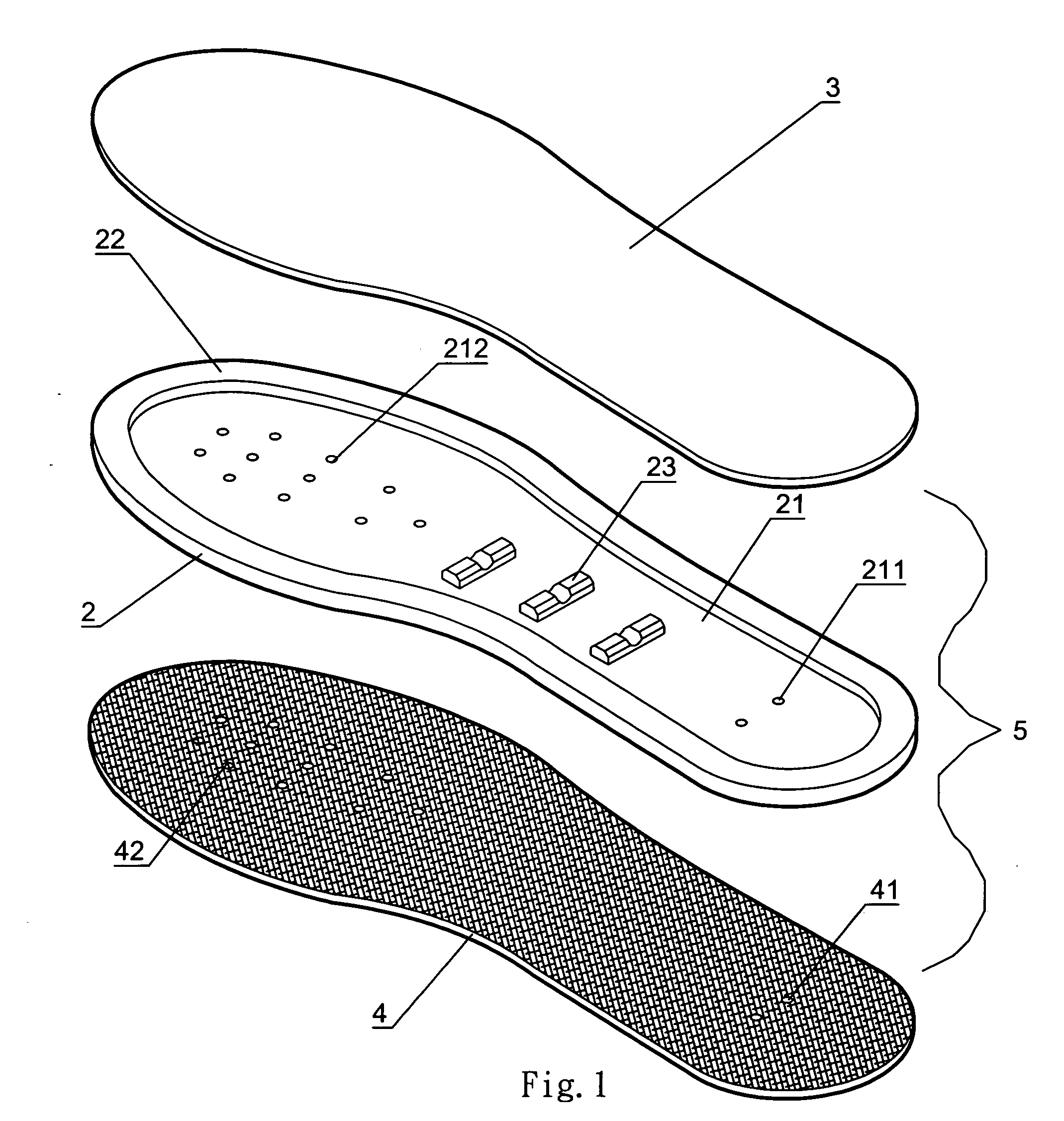 Breathing insole with ventilating function