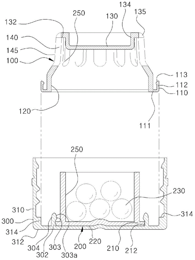 Container cap for enabling granules and contents of container to be taken simultaneously