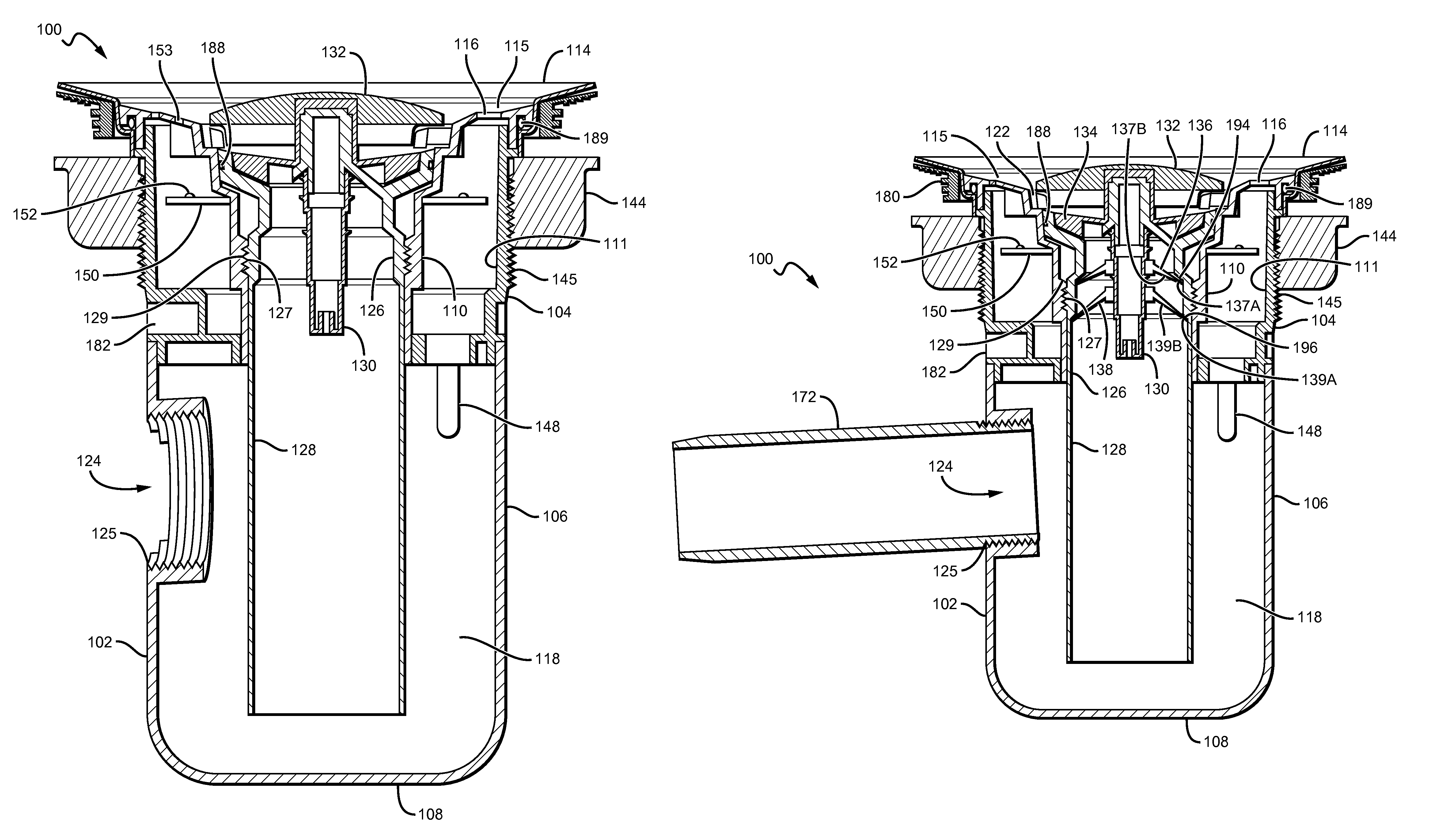 Drain cartridge having removable valved system