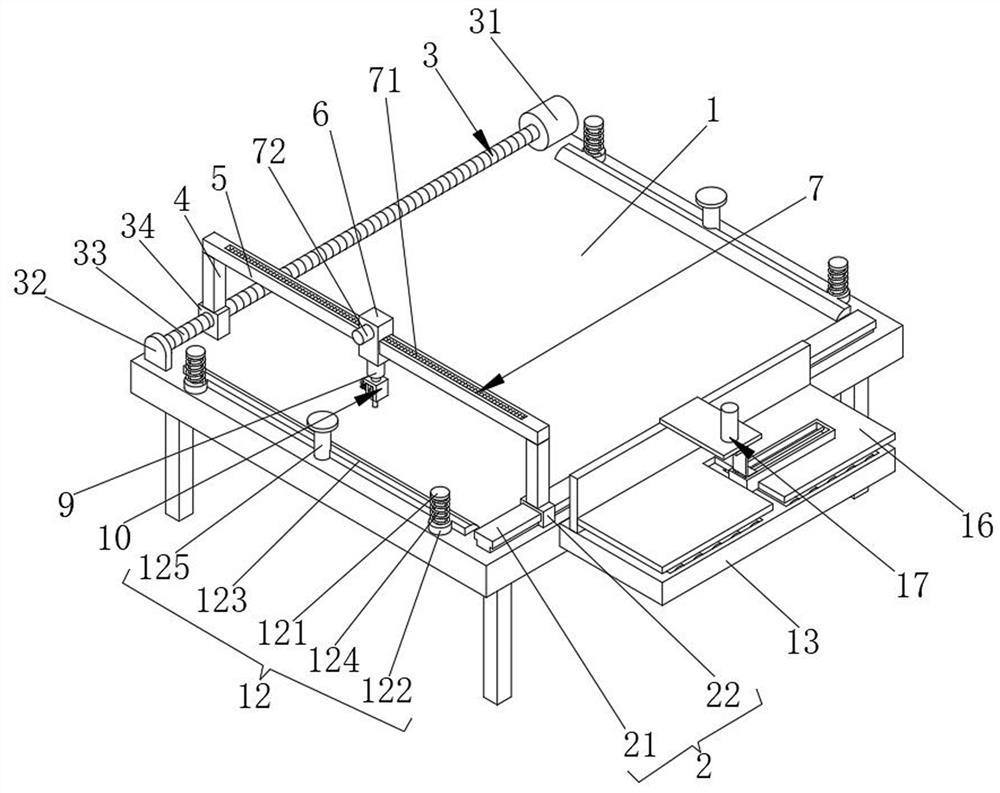 Line drawing and positioning integrated device for garment decoration splicing process