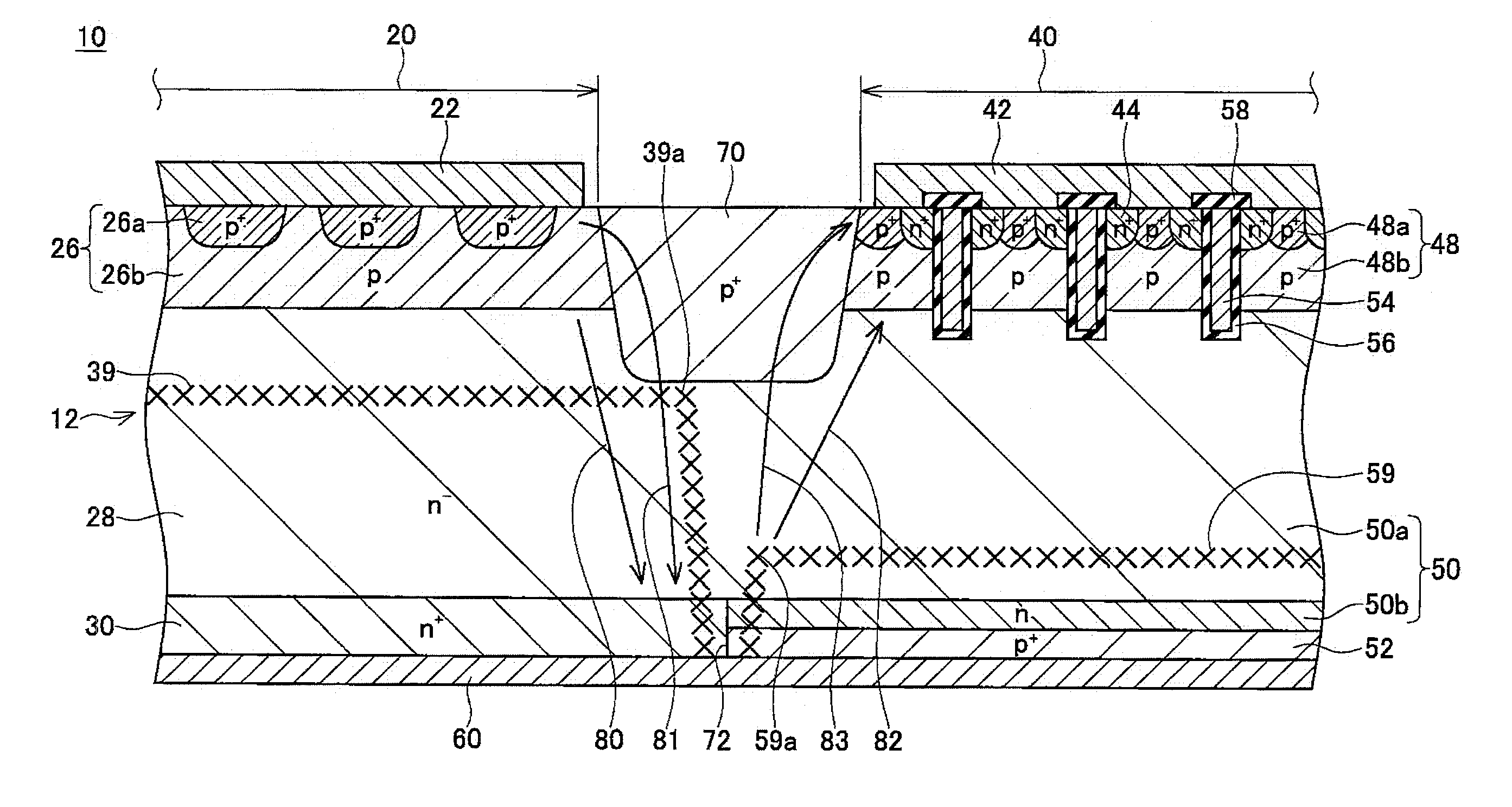 Semiconductor device having semiconductor substrate including diode region and IGBT region