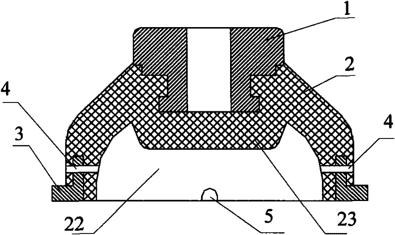 Rubber buffering and vibration isolating elastomer structure