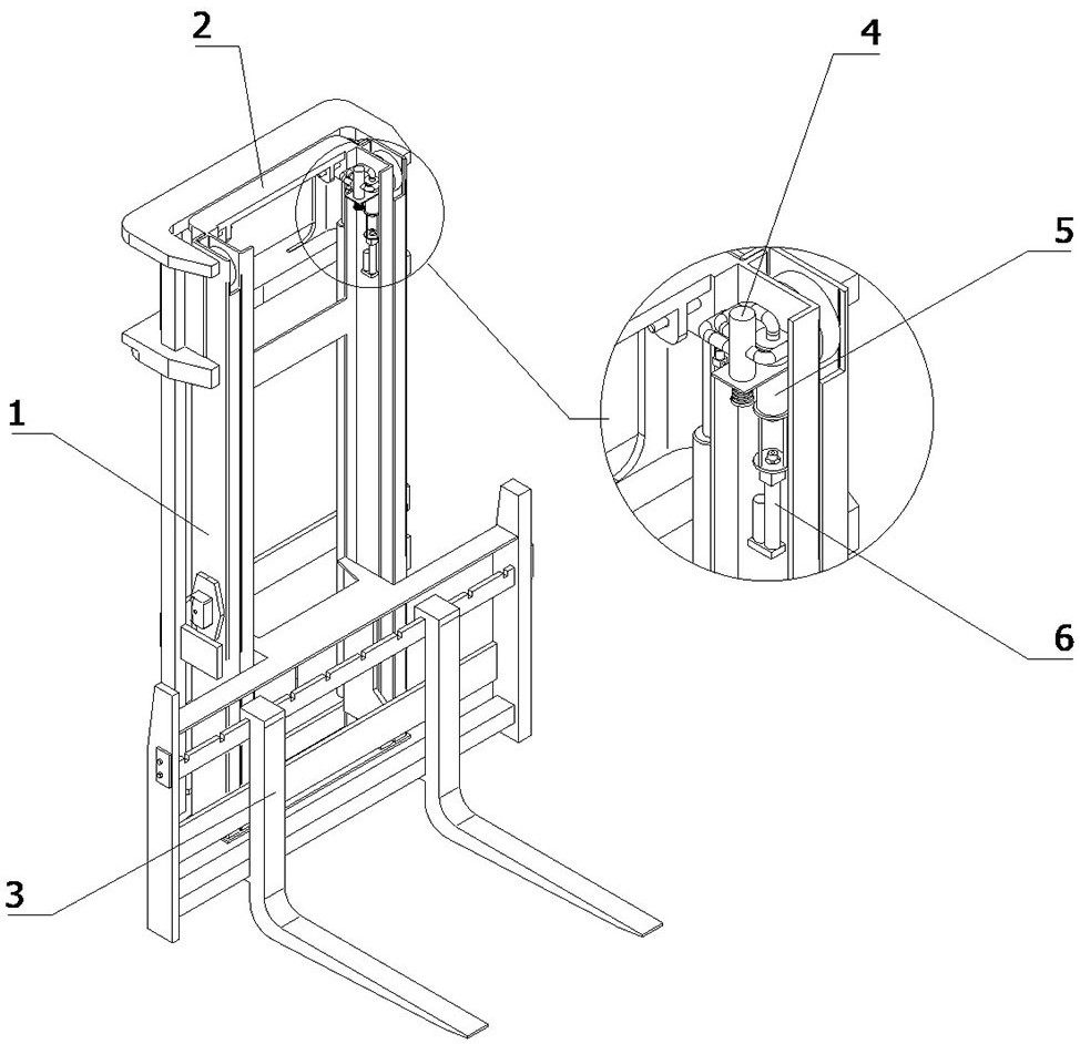 Forklift portal frame with buffer structure