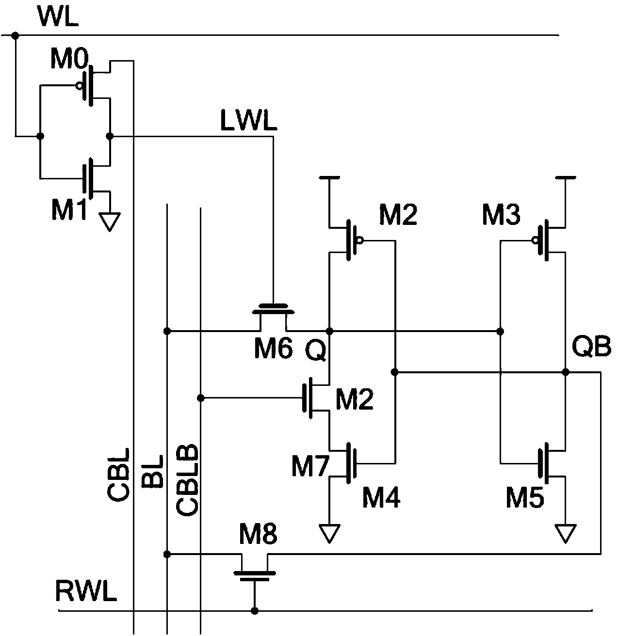 Novel 12-tube SRAM (Static Random Access memory) unit circuit capable of simultaneously increasing read noise tolerance and writing margin