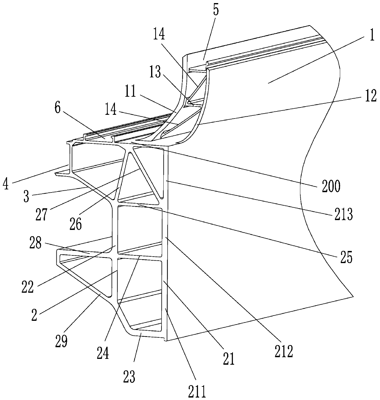 Train body chassis edge beam structure and train body with same