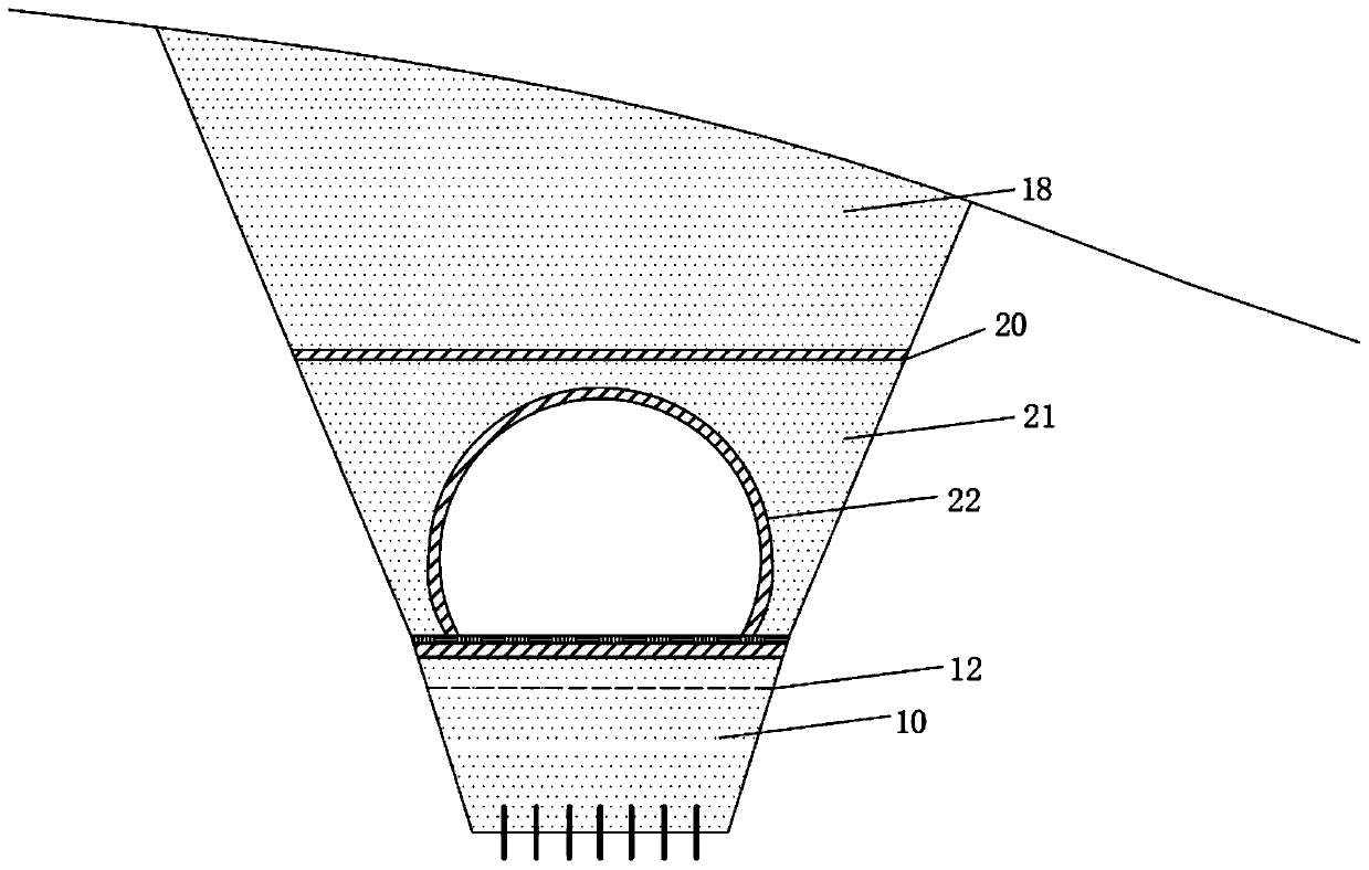 High-steep terrain bridge-tunnel connecting digging-after-filling foam concrete transition structure and construction method