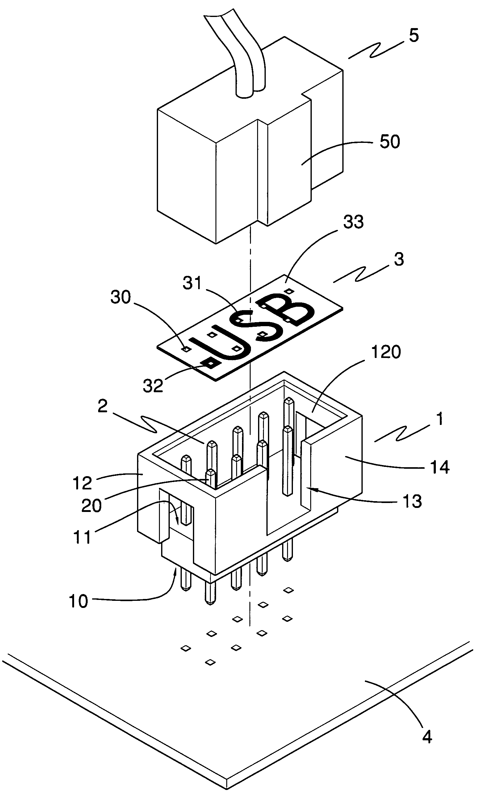 PCB connector with identifiable characters