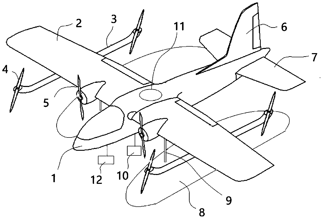 Underwater topographic survey device based on vertical take-off and landing fixed-wing amphibious unmanned aerial vehicle