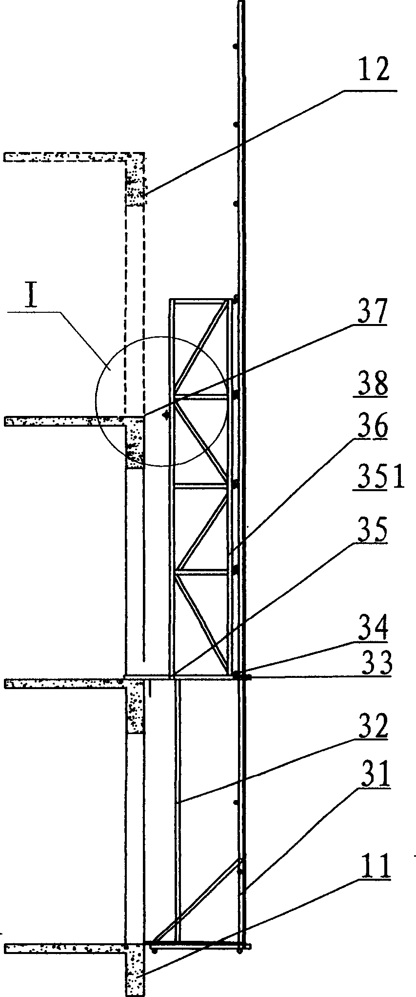 Protective frame special for construction of building main body