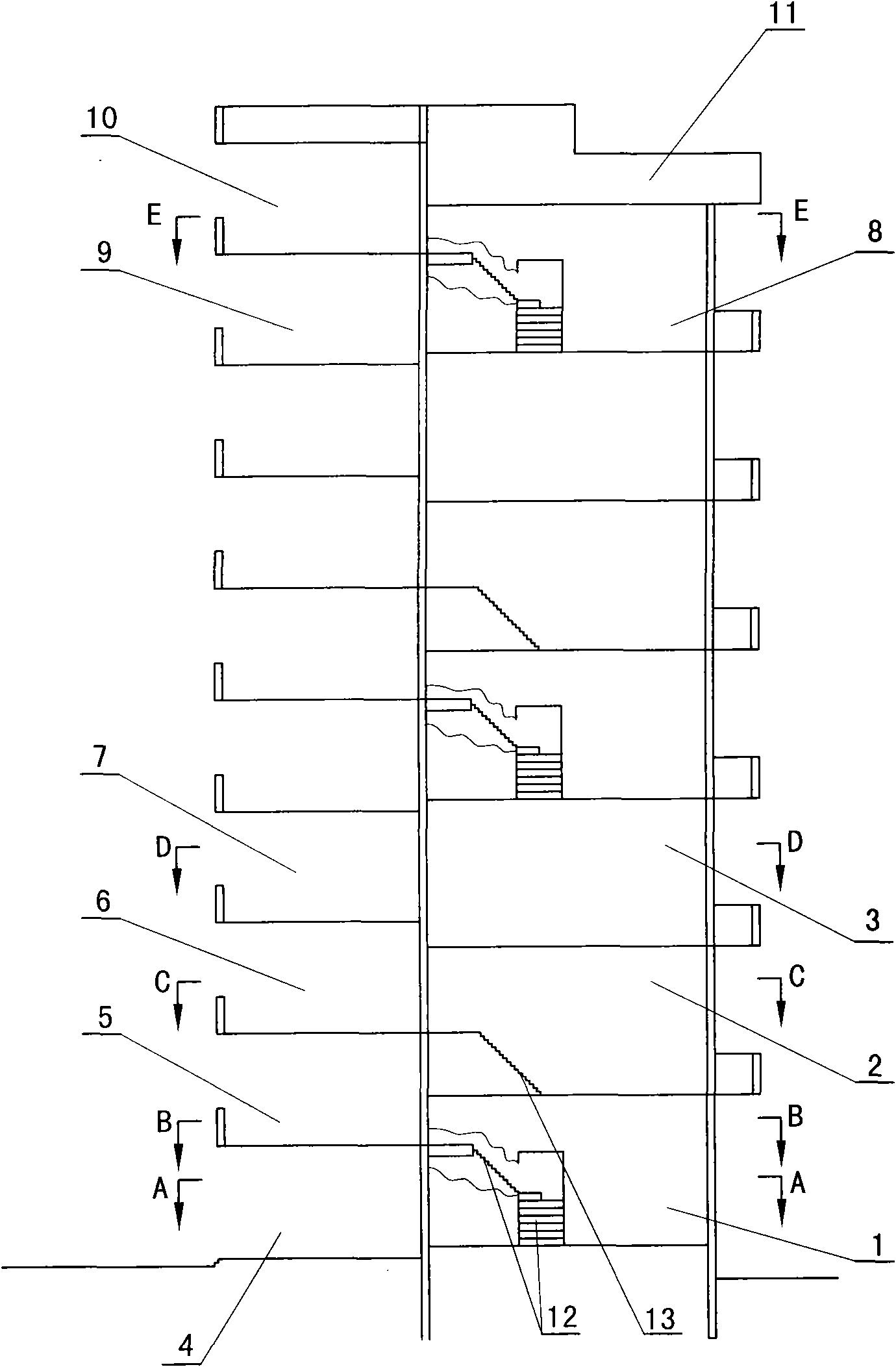 High-living room split-level duplex type residential building