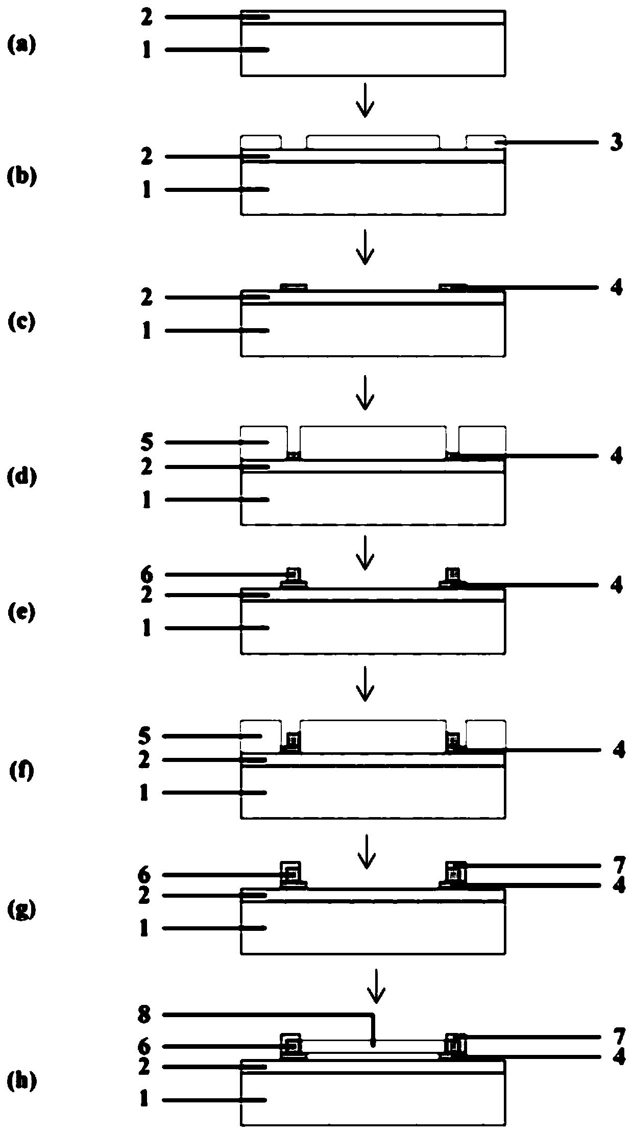 Preparation method of array sensor of bridging type micro-nano structure sensing unit and product