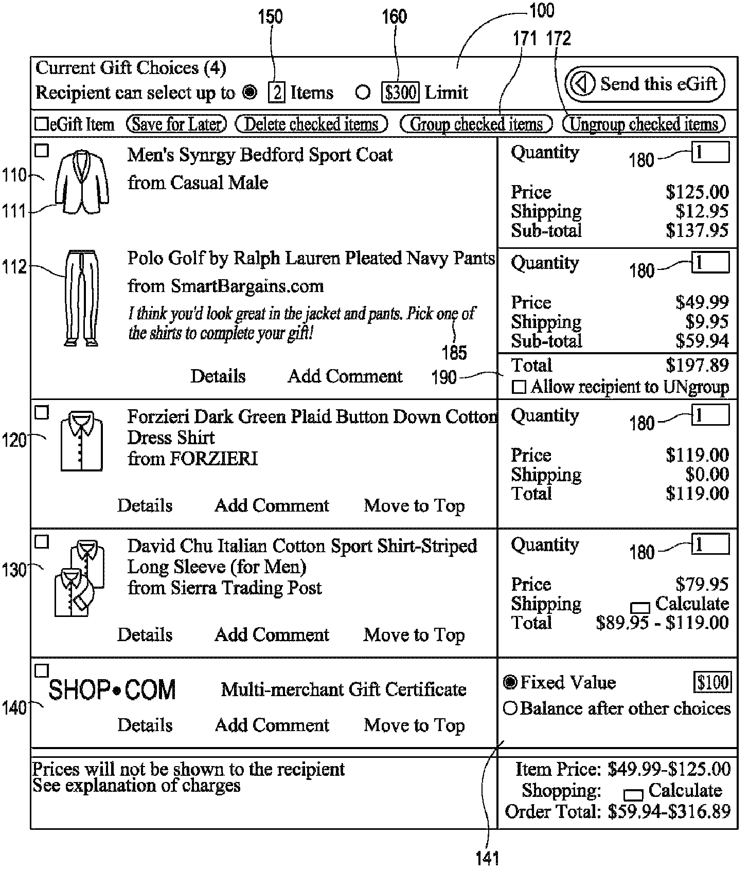 Electronic commerce rule-based multi-selection gifting