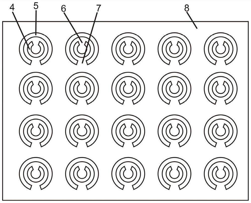 Split-ring resonator-like electromagnetic shielding multilayer composite fabric and preparation method thereof