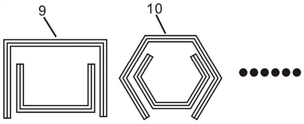 Split-ring resonator-like electromagnetic shielding multilayer composite fabric and preparation method thereof