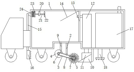 Multifunctional vehicle capable of removing ice, raising, sweeping snow, pushing garbage, sweeping and spraying water