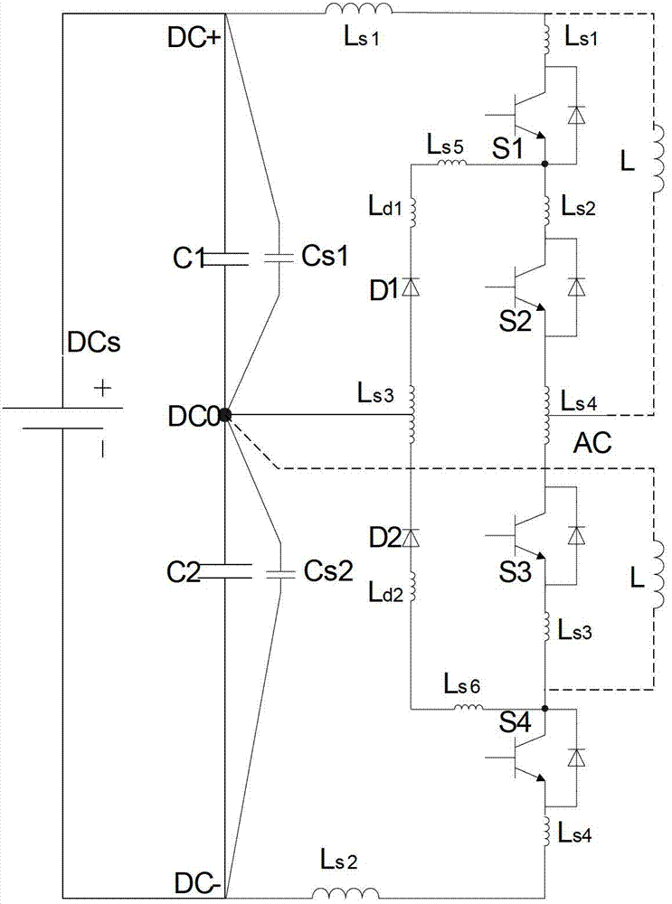 Circuit and method for measuring stray inductance of current conversion circuit of three-level converter