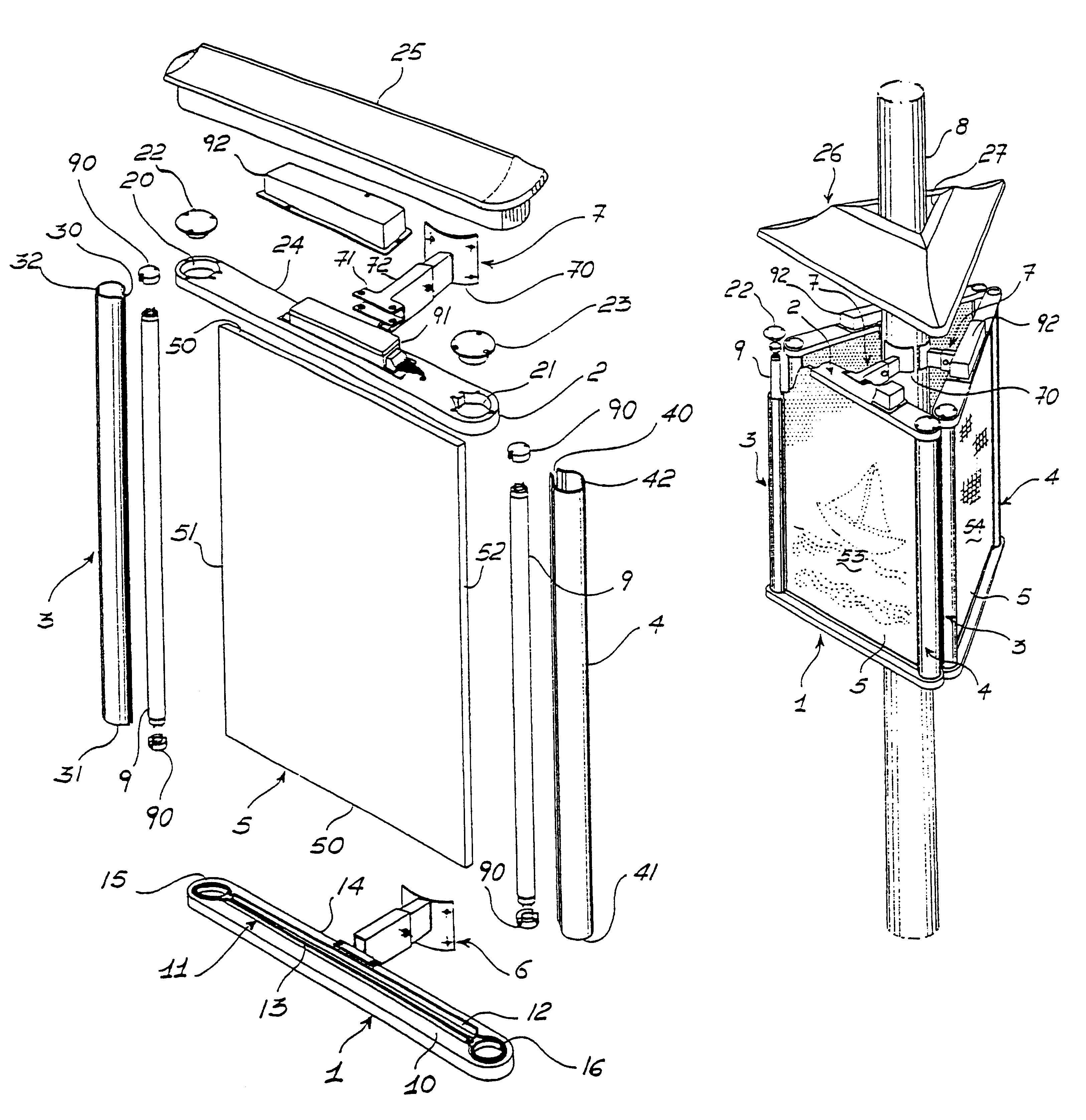 Lighted panel device able to be applied onto posts