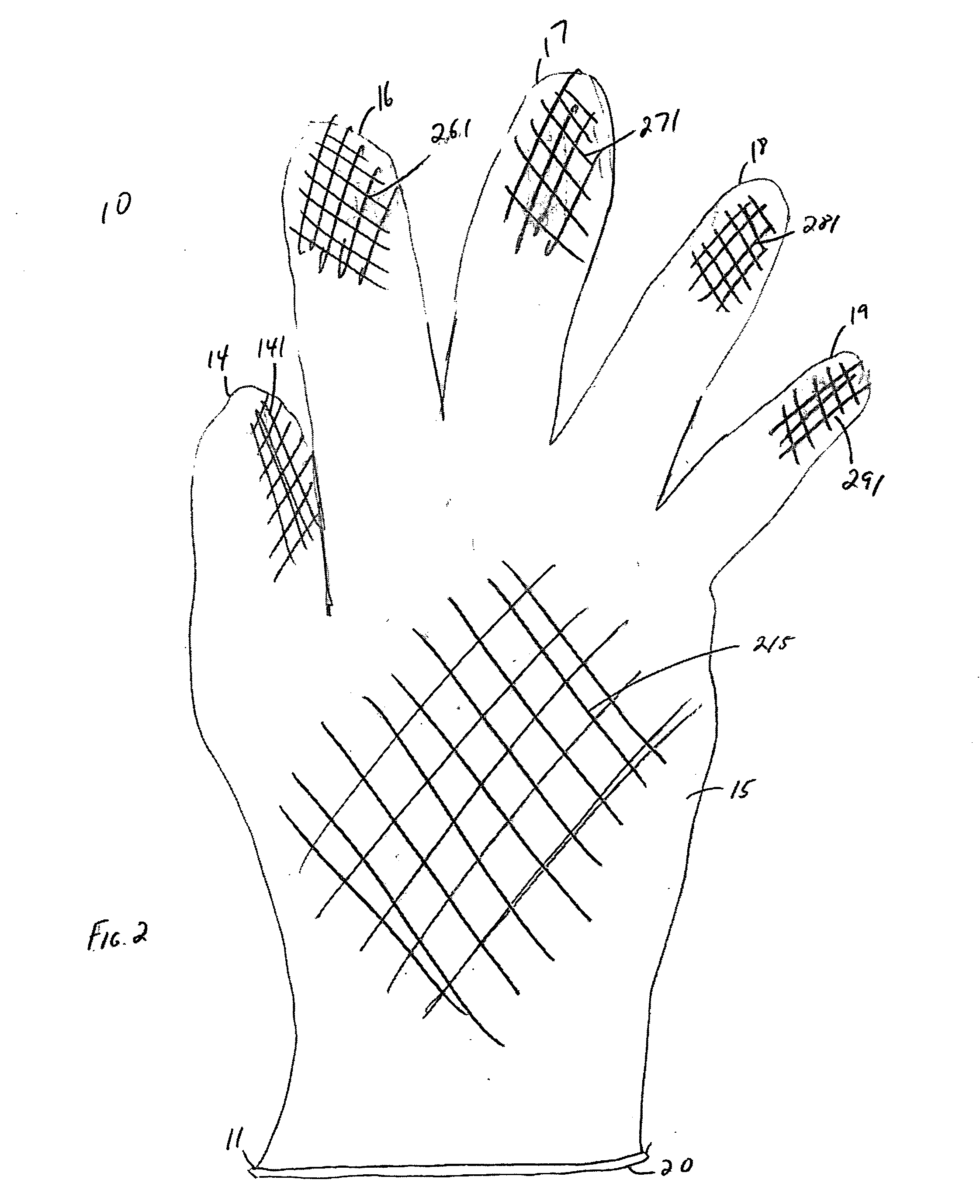 Latex glove with textured outer surface