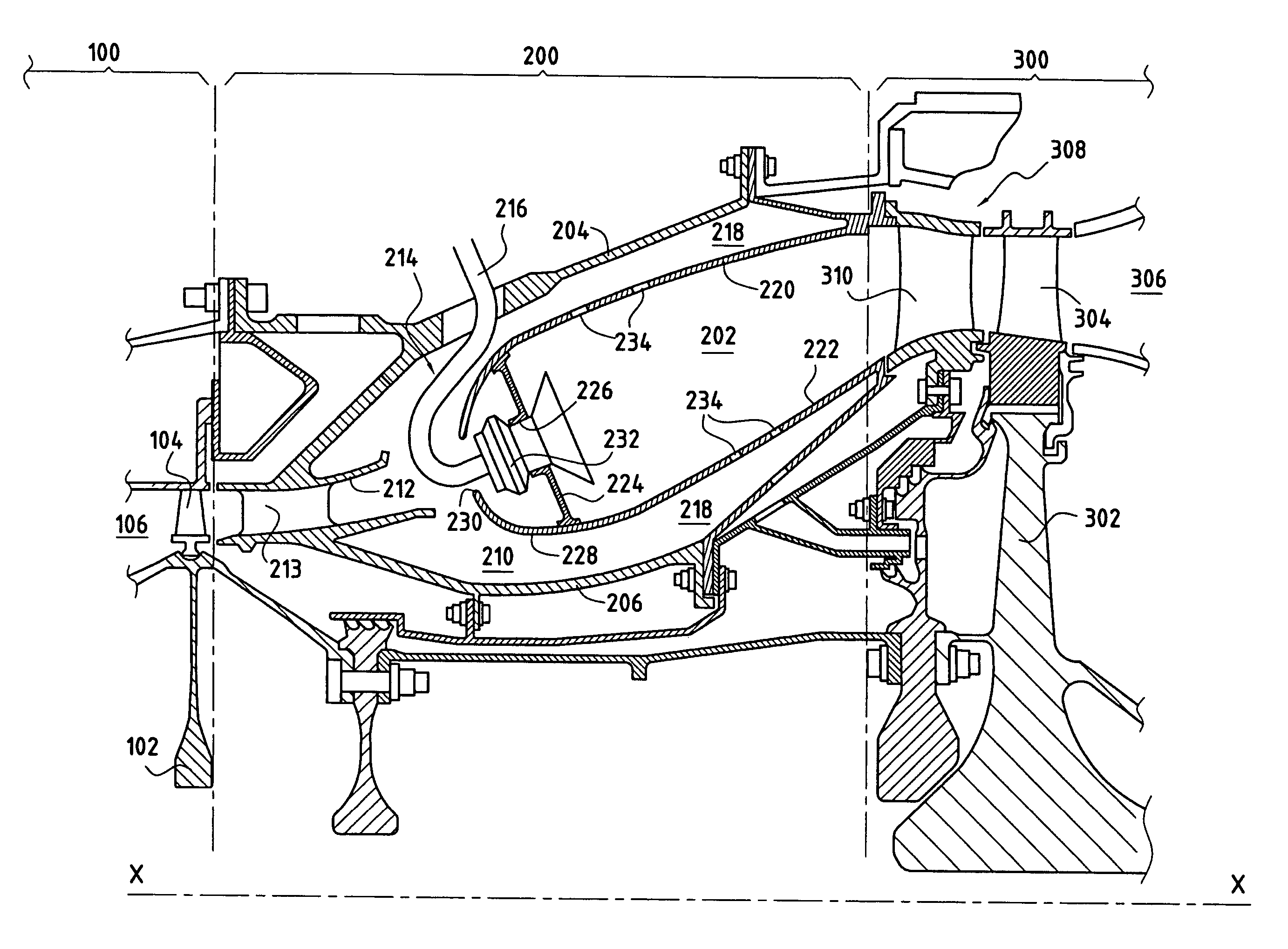 Turbomachine with angular air delivery