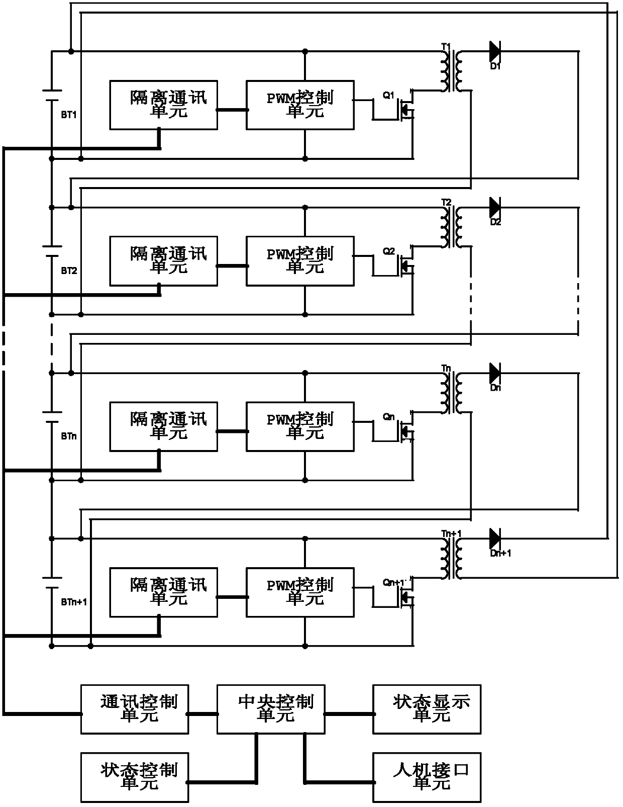 Energy balance circuit for battery pack connected in series