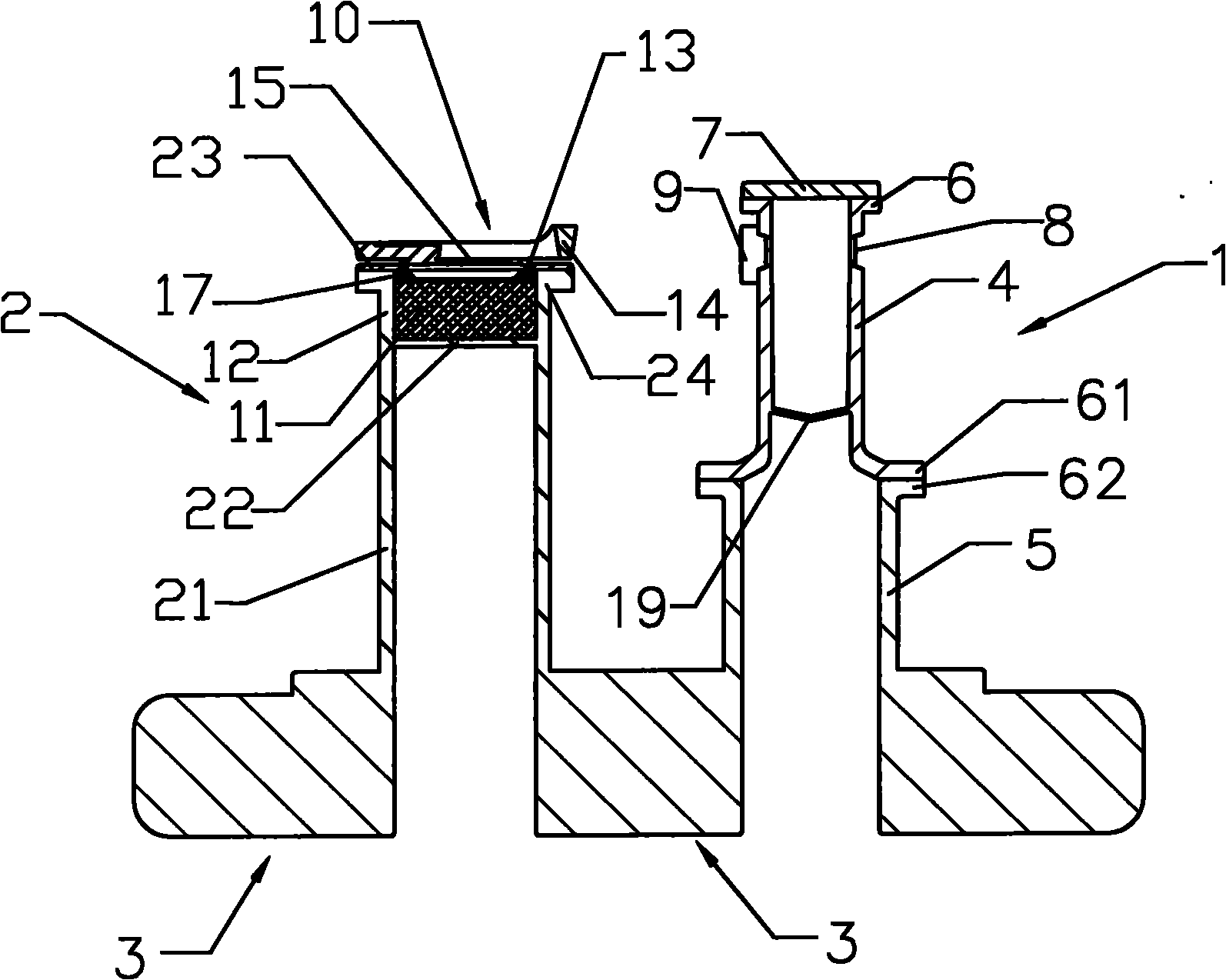 Infusion bag part with fusiform seat, side pull filling infusion tube and gasket ring dosing tube