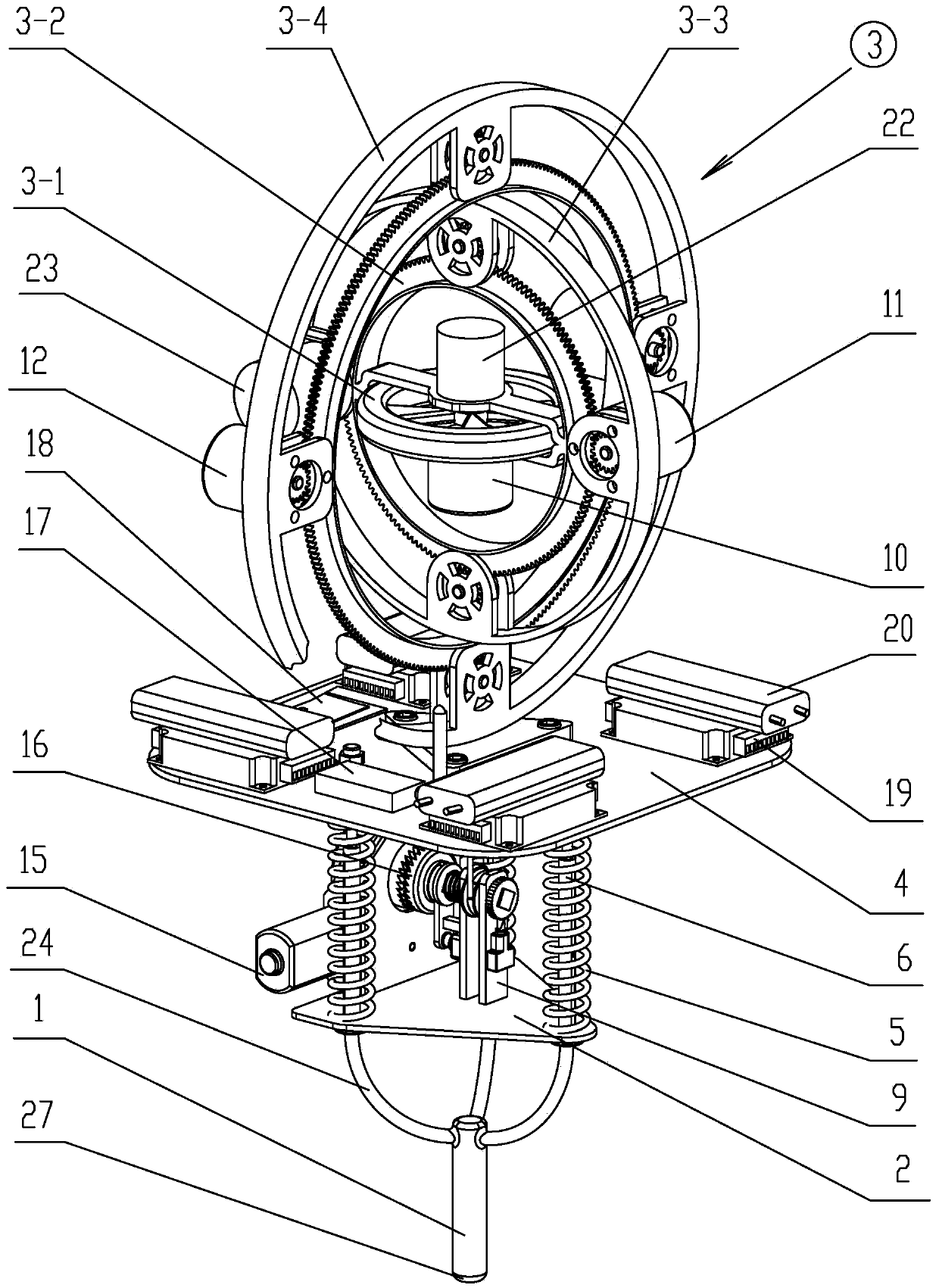 Continuous hopping robot with single leg and adjustable overhead postures