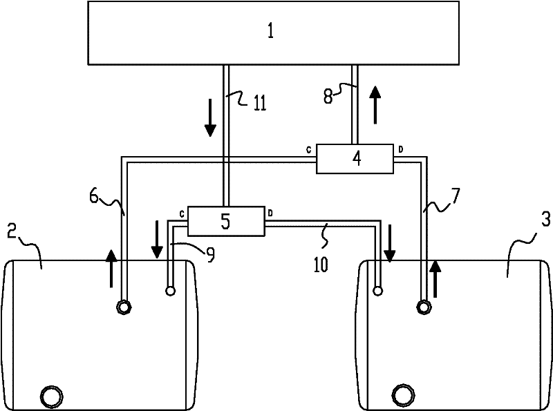 Fuel supply system of double fuel tanks of heavy truck