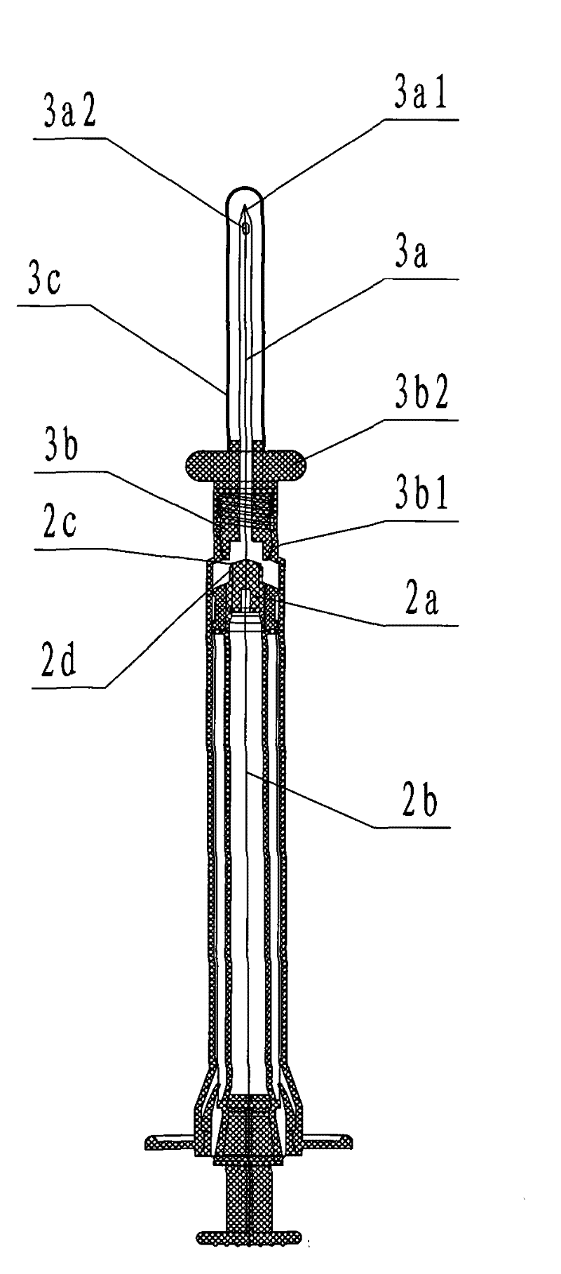 Disposable safe syringe with automatically-retracted and replaceable needle