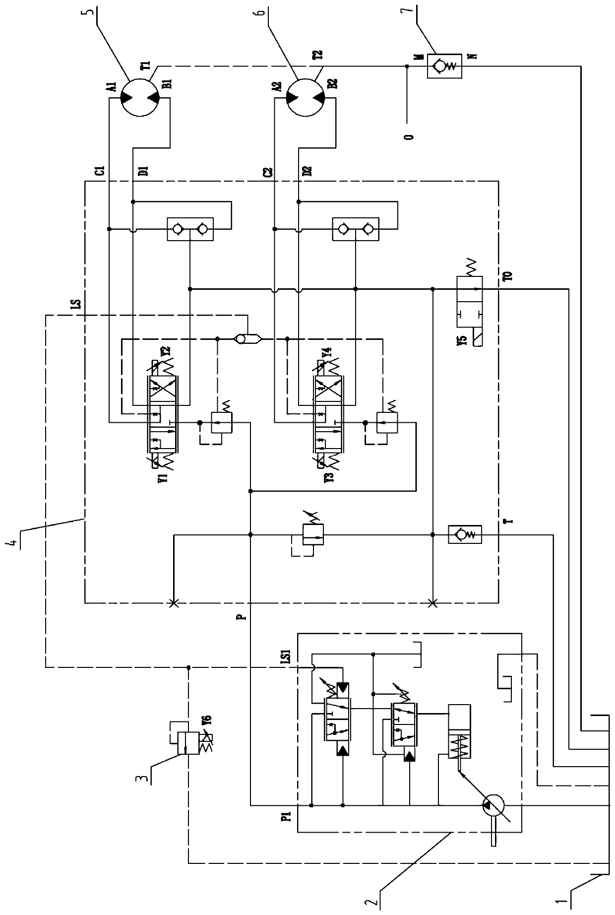 Motor grader front wheel drive control valve and hydraulic system