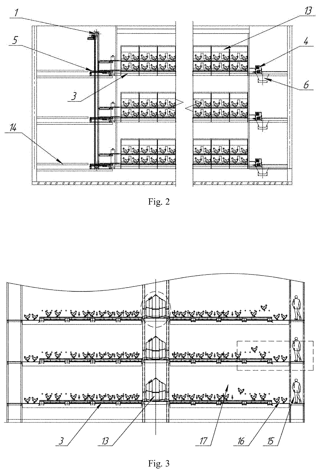 Eggoist multi-level system of floor equipment for commercial poultry maintenance