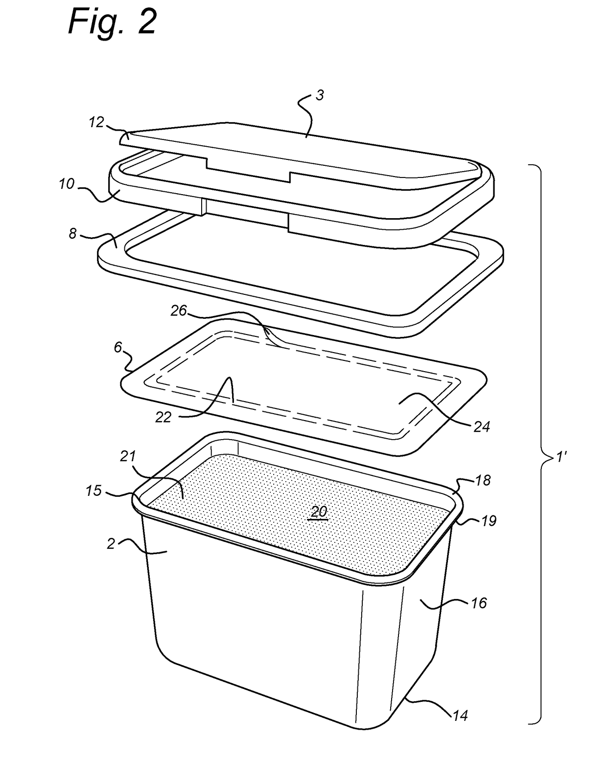 Method of manufacturing and filling a package and corresponding package