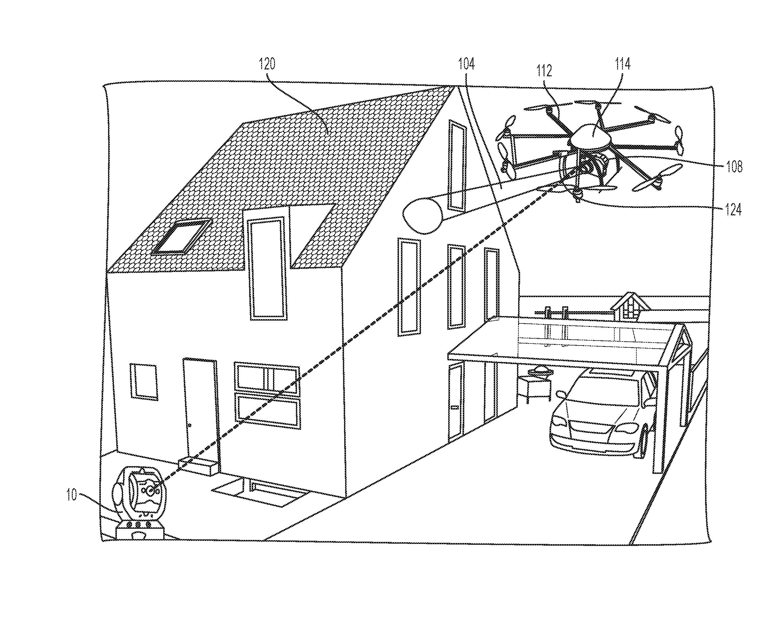 Unmanned aerial vehicle having a projector and being tracked by a laser tracker