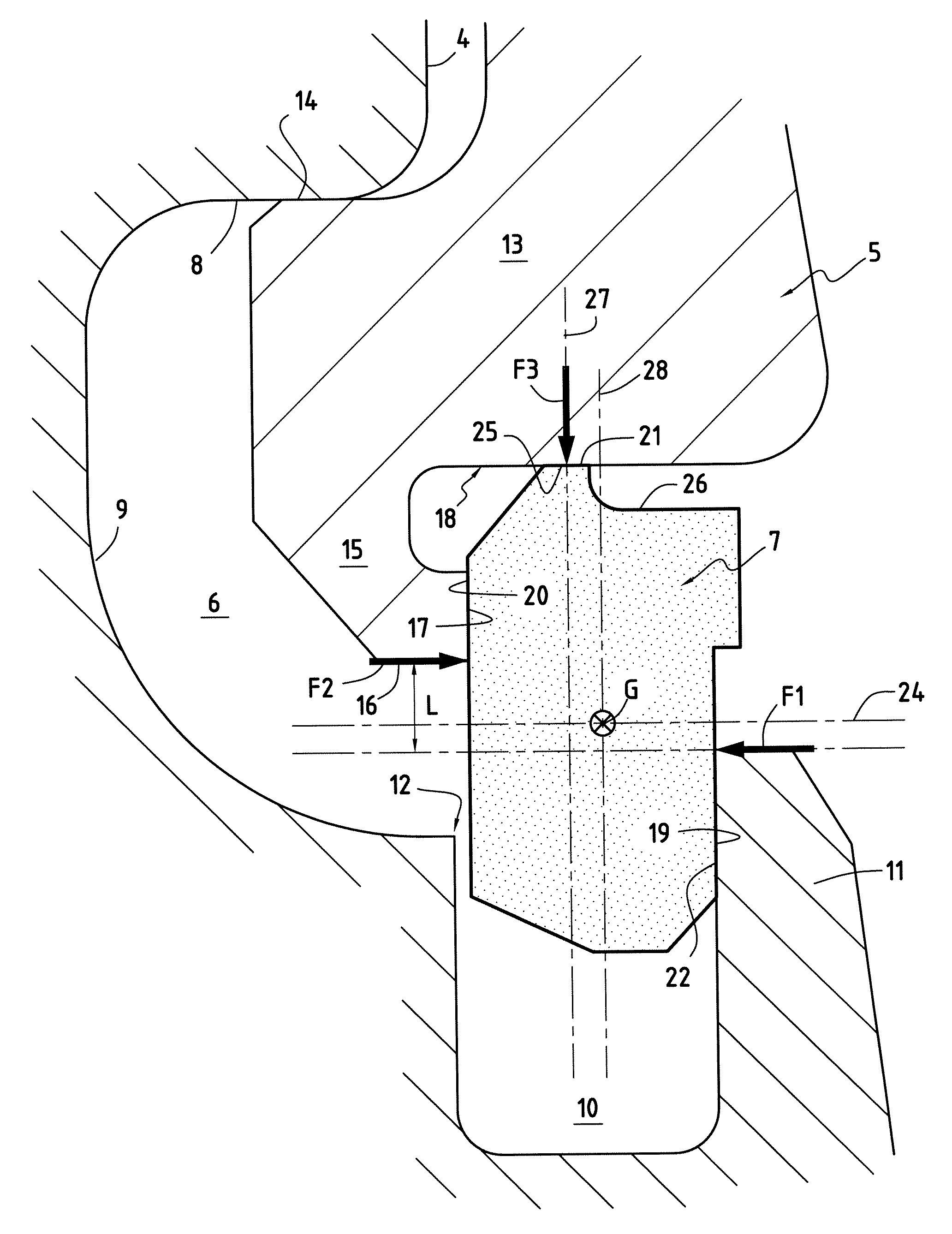 Retaining device for axially retaining a rotor disk flange in a turbomachine