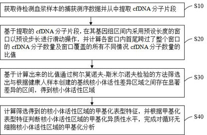 Methylation analysis method and device for active region of circulating cell-free nucleosome, terminal equipment and storage medium