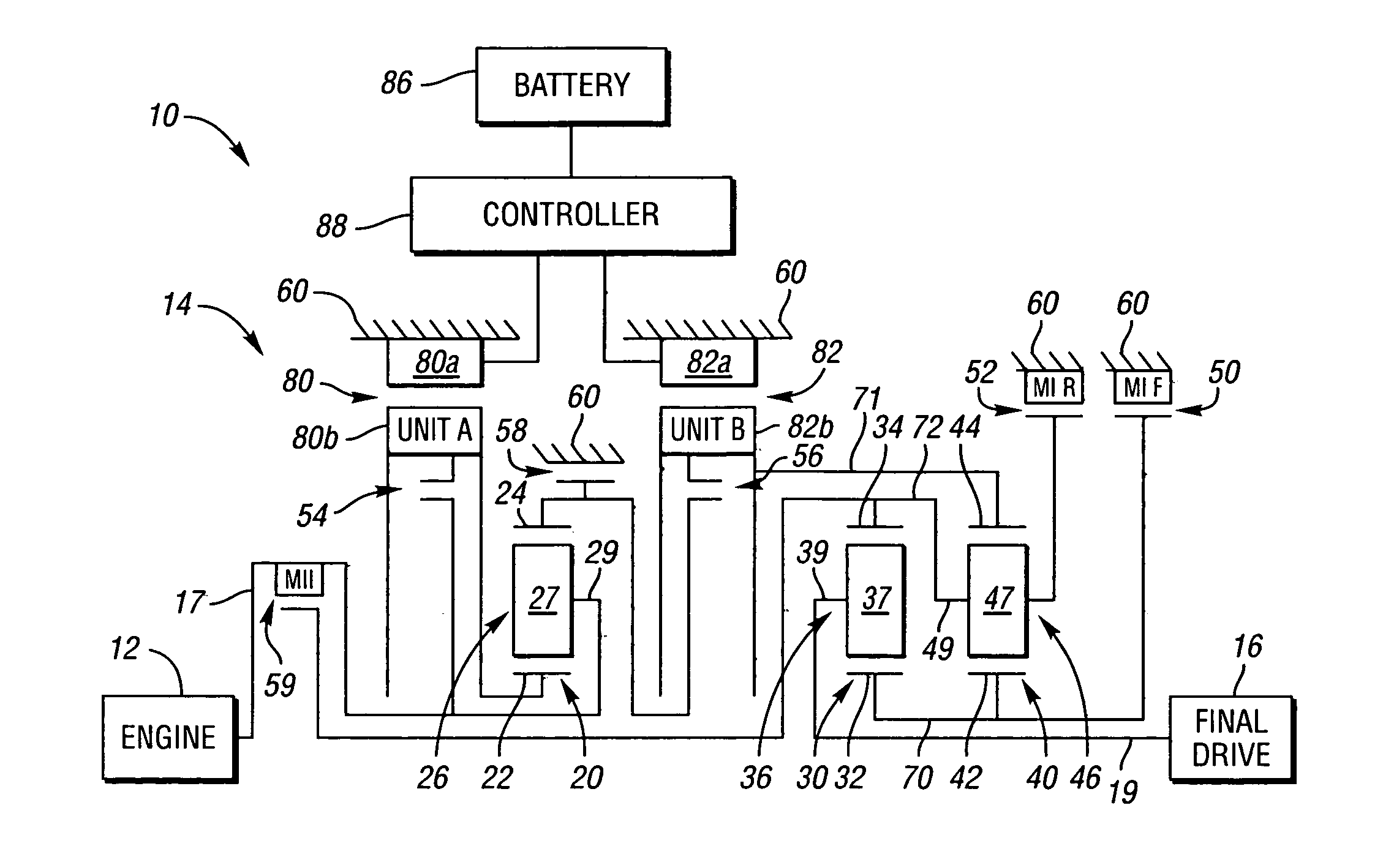 Two mode electrically variable transmission with equal forward and reverse input-split modal performance