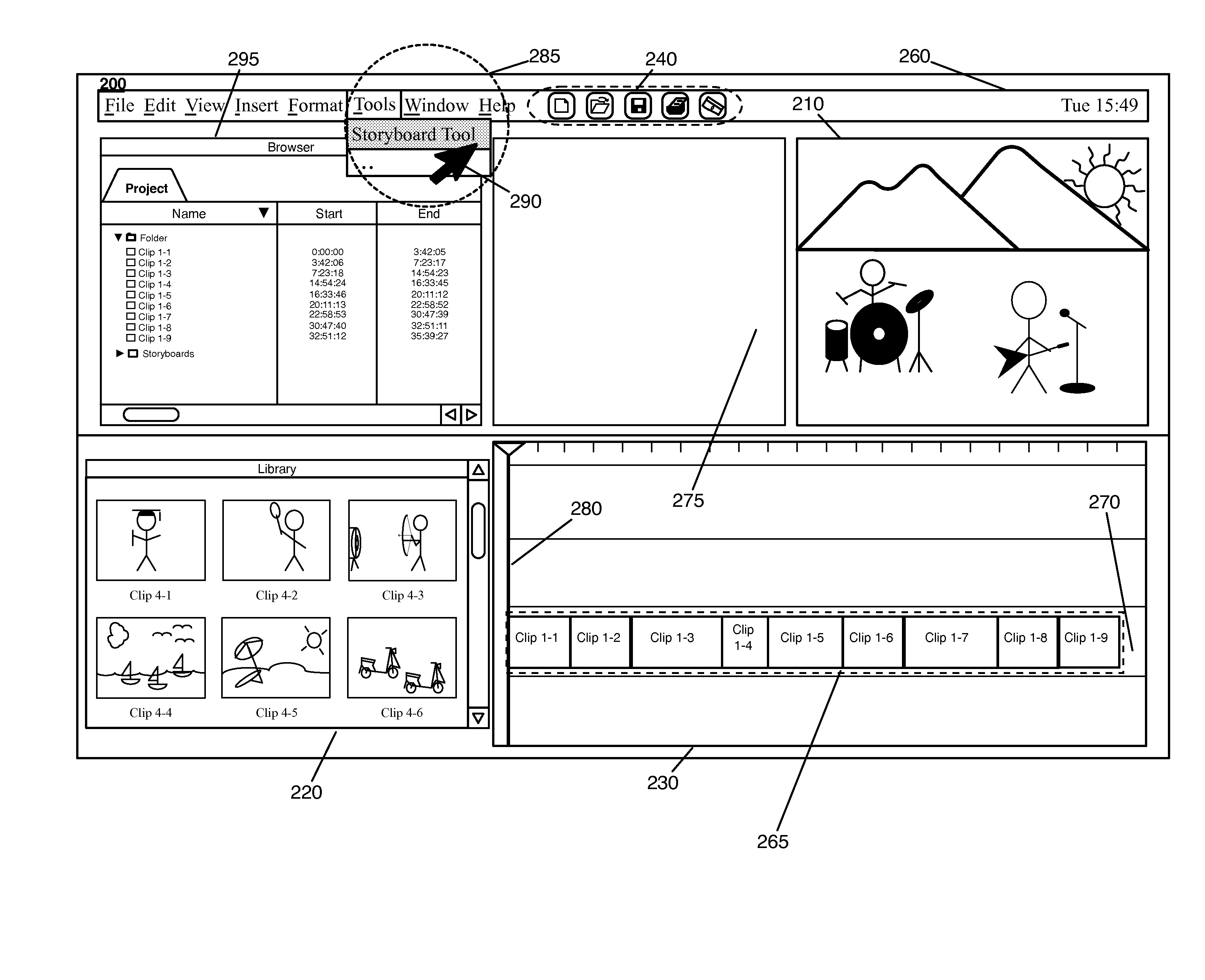 Tool for presenting and editing a storyboard representation of a composite presentation