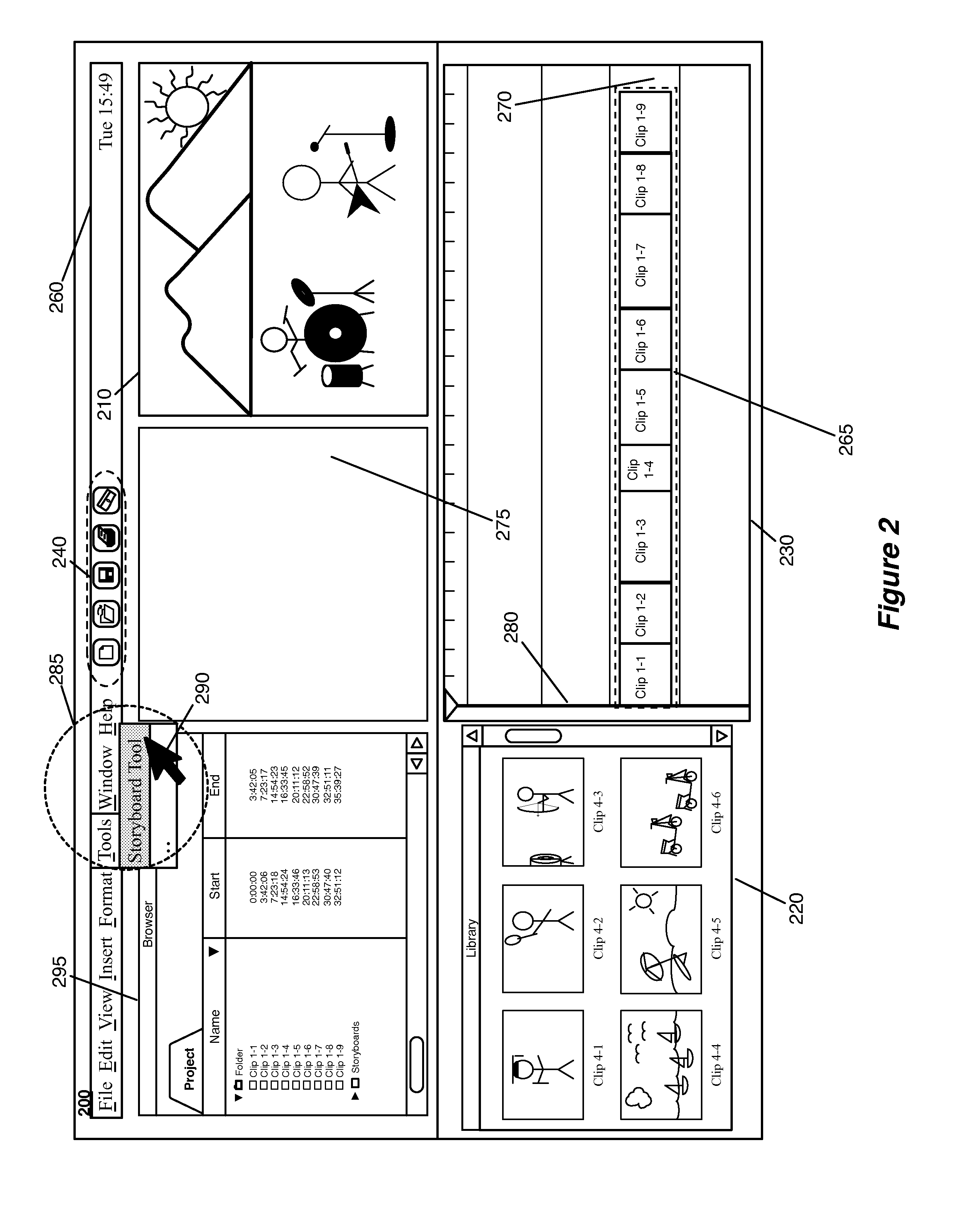 Tool for presenting and editing a storyboard representation of a composite presentation